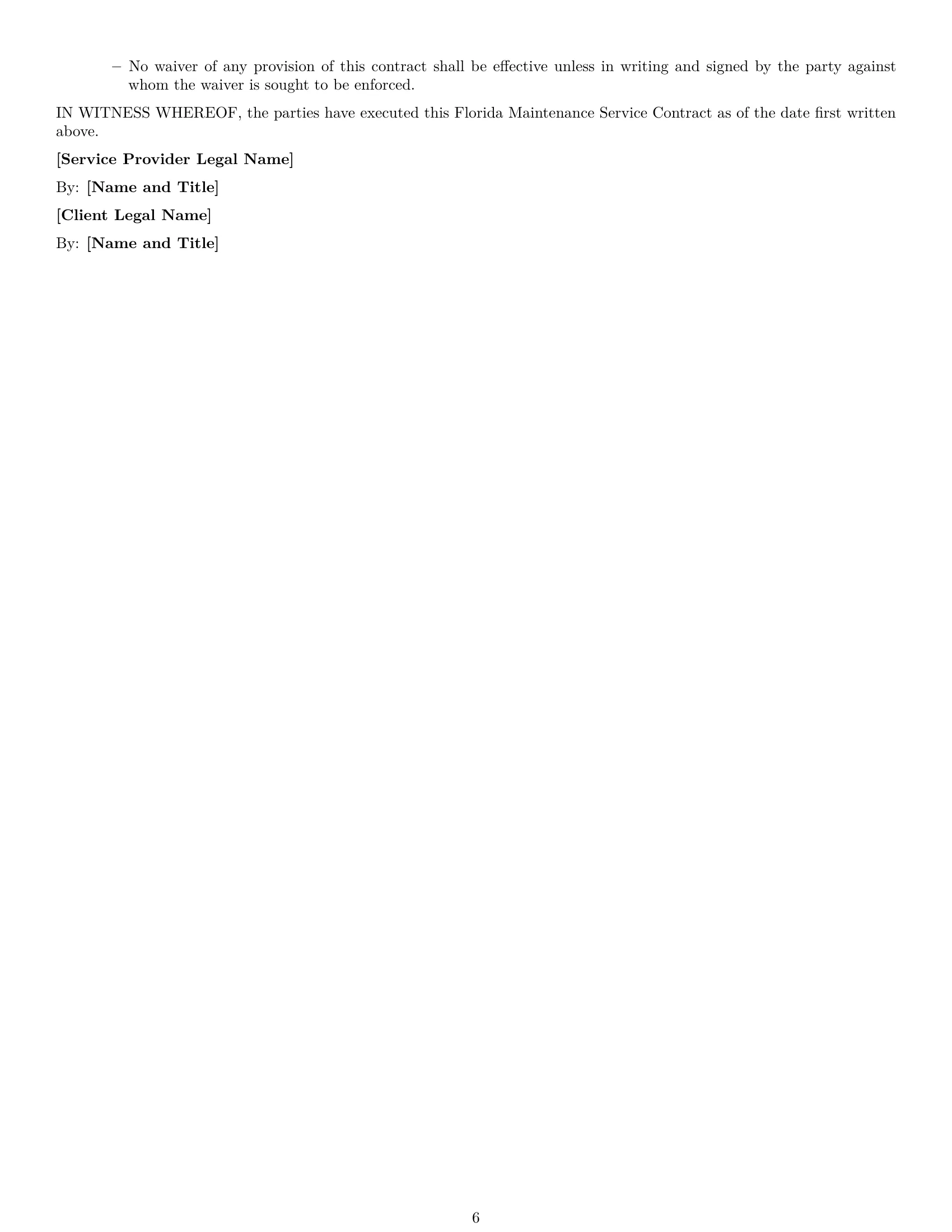 Preview page 6 of Free Florida maintenance service contract template