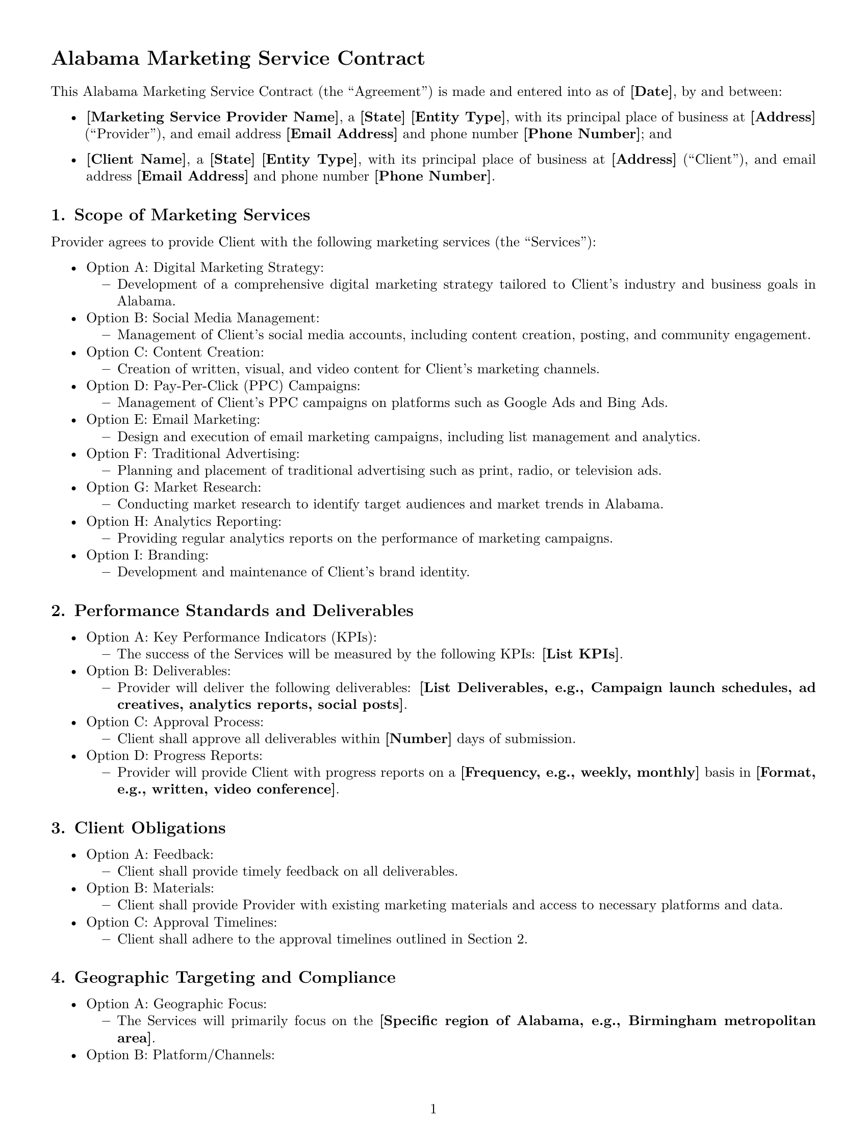 Preview page 1 of Free Alabama marketing service contract template