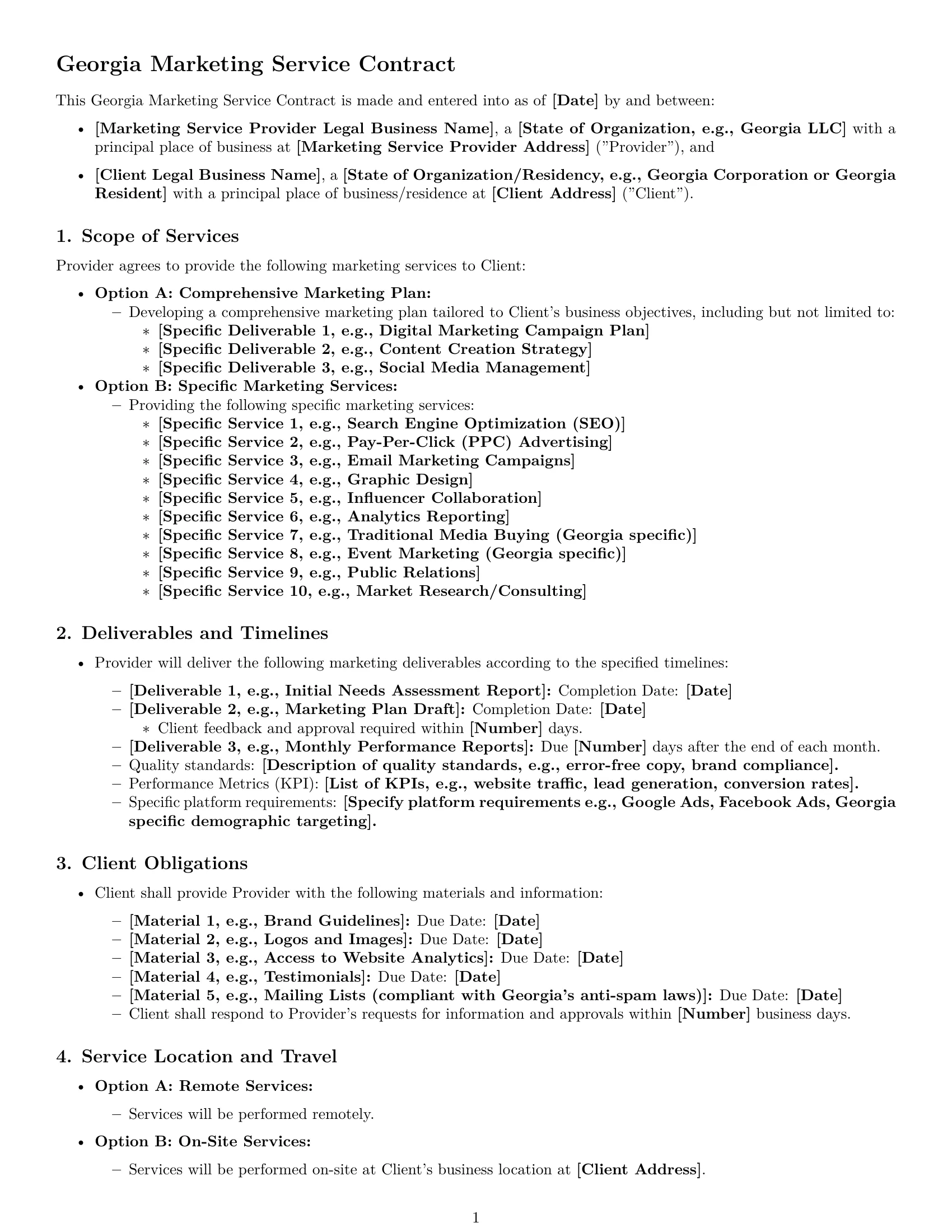 Preview page 1 of Free Georgia marketing service contract template
