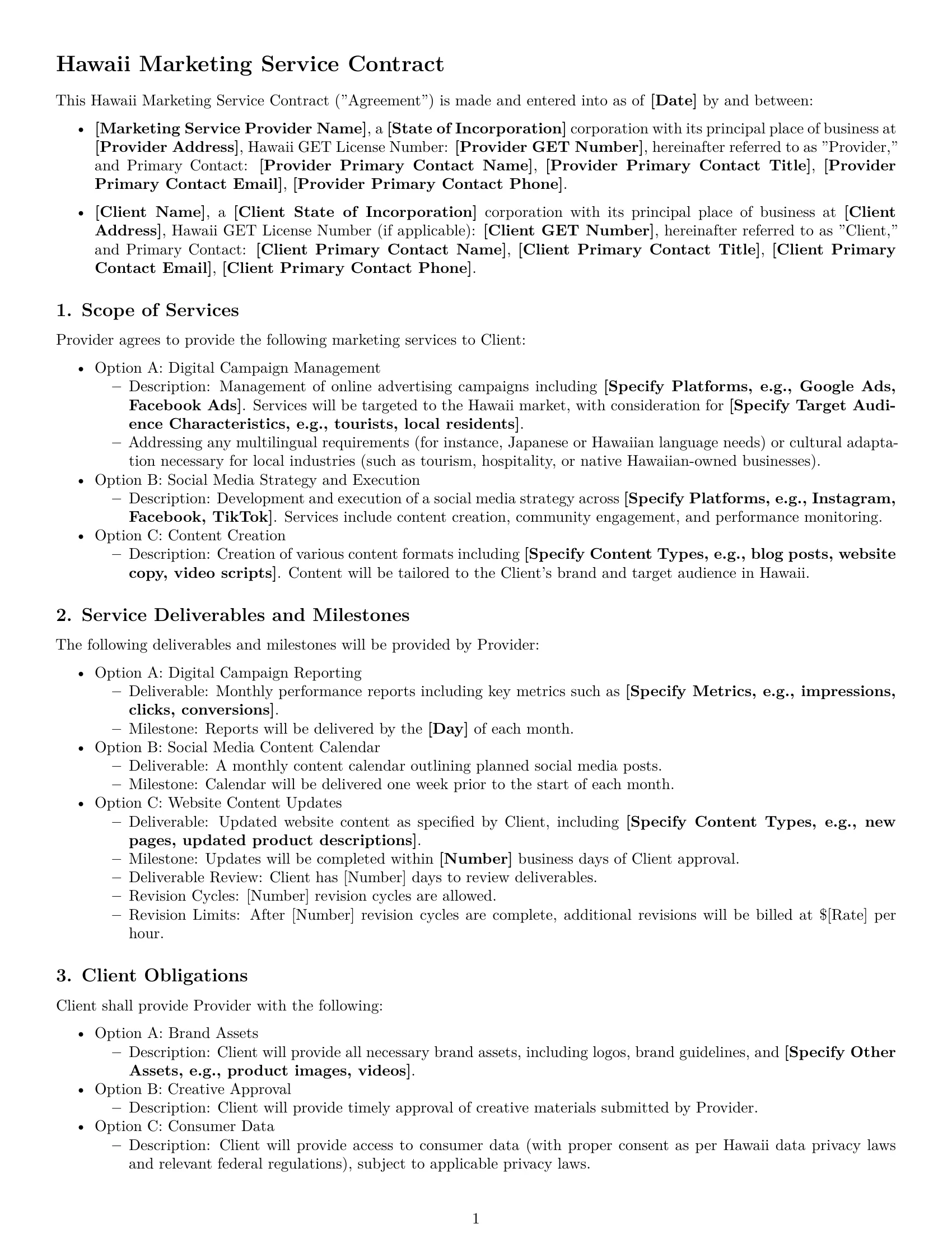 Preview page 1 of Free Hawaii marketing service contract template