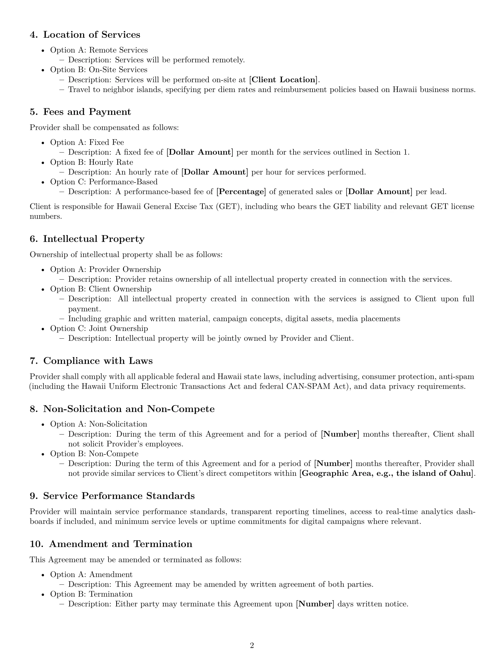 Preview page 2 of Free Hawaii marketing service contract template