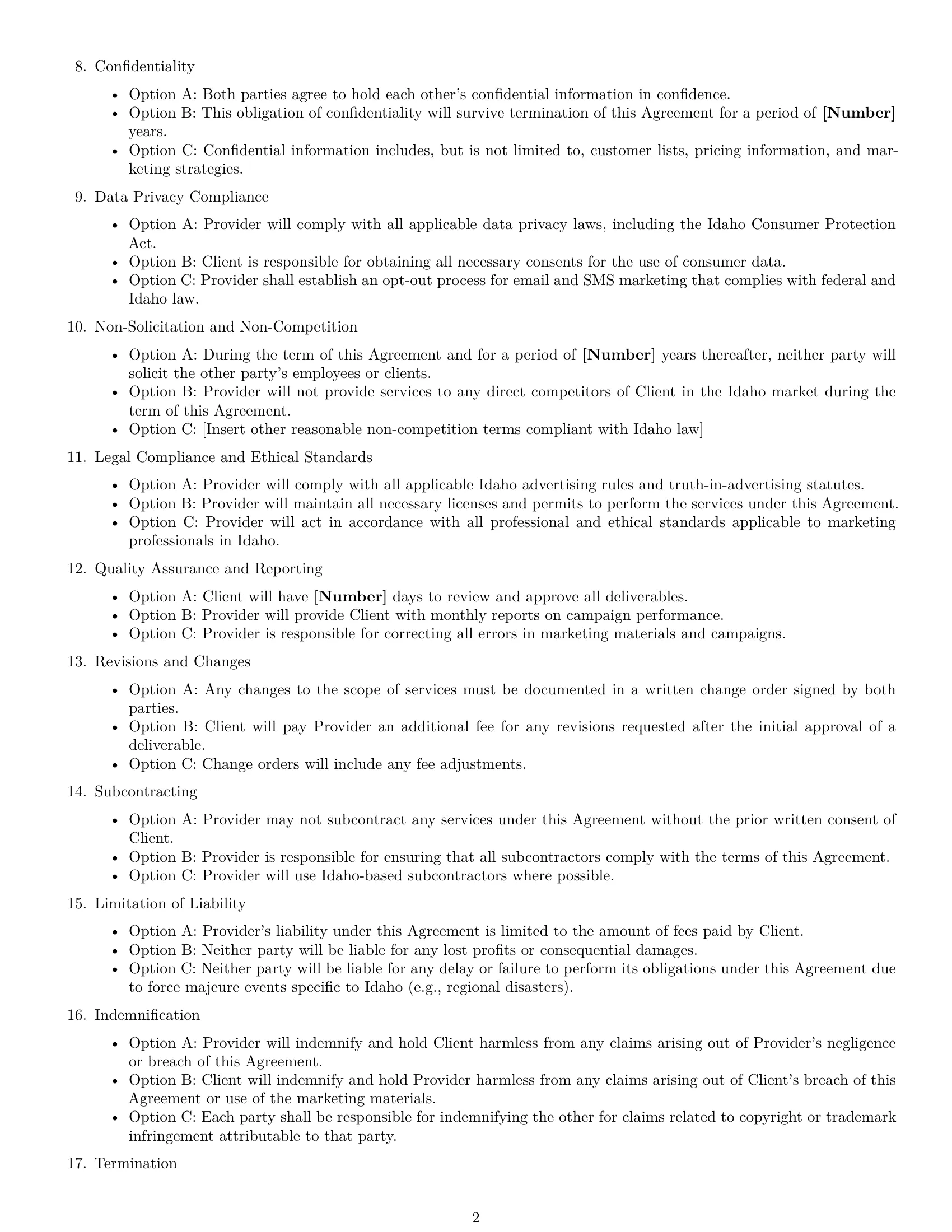 Preview page 2 of Free Idaho marketing service contract template
