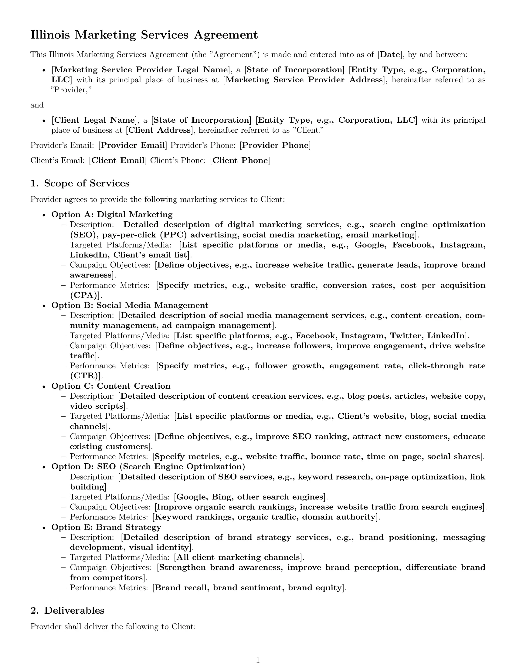 Preview page 1 of Free Illinois marketing service contract template