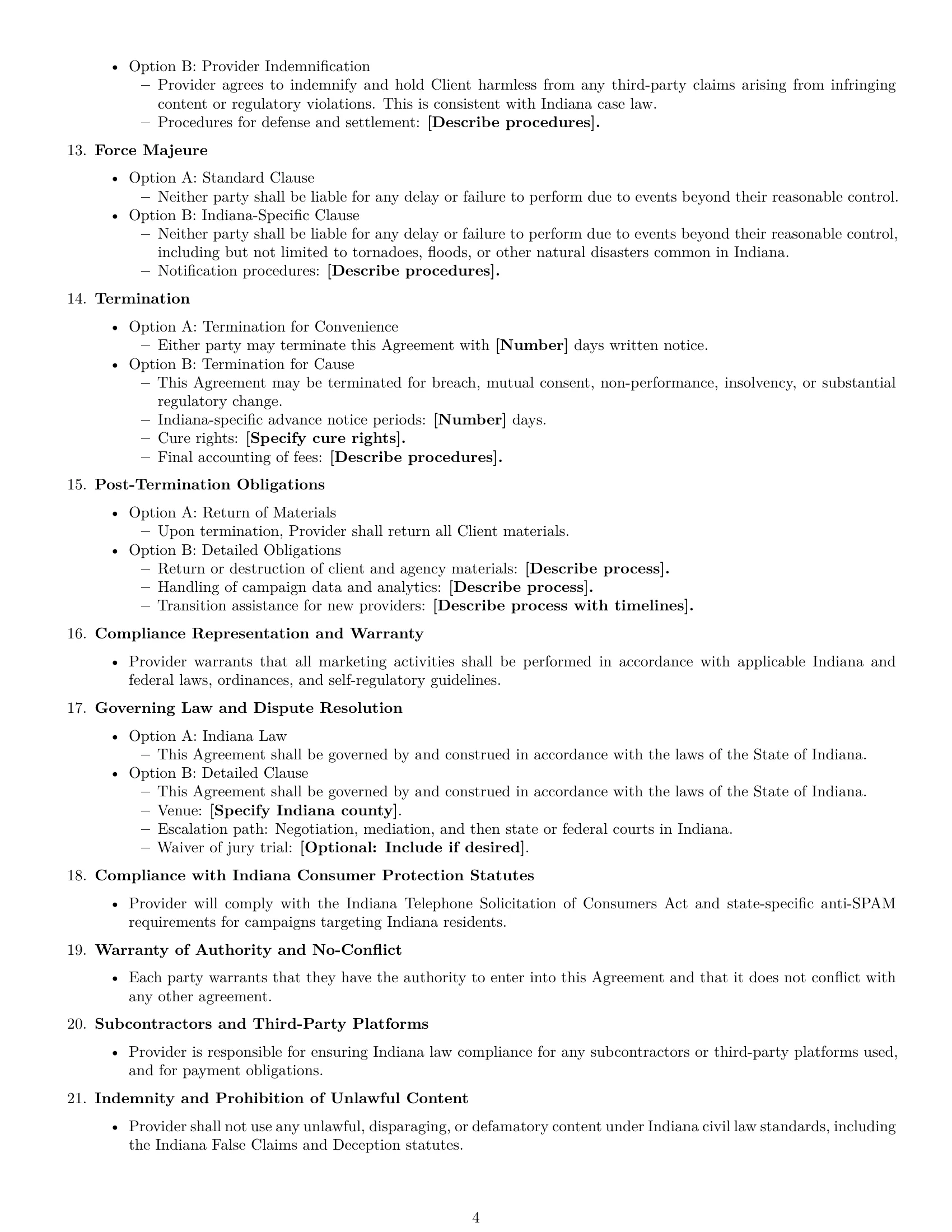 Preview page 4 of Free Indiana marketing service contract template