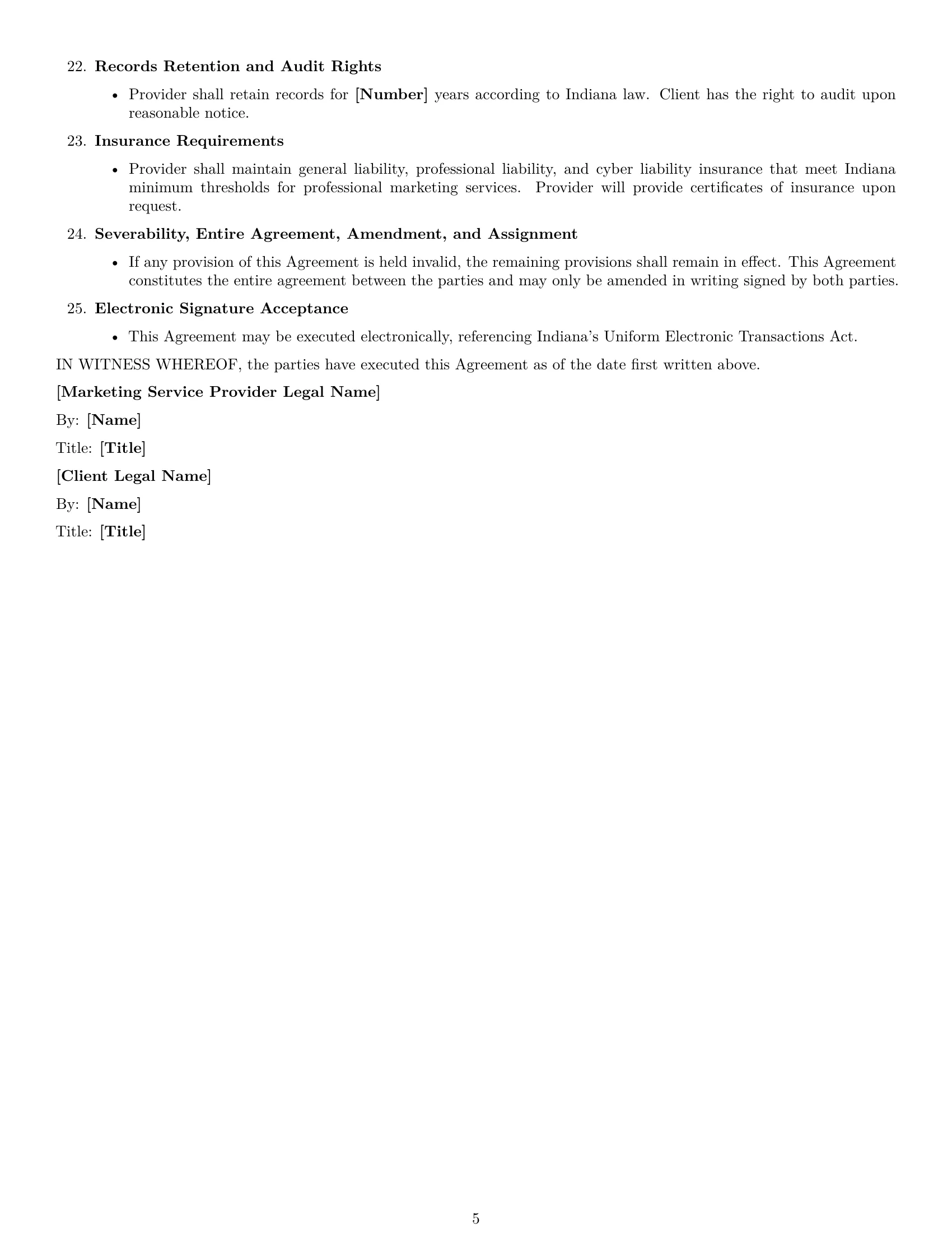 Preview page 5 of Free Indiana marketing service contract template