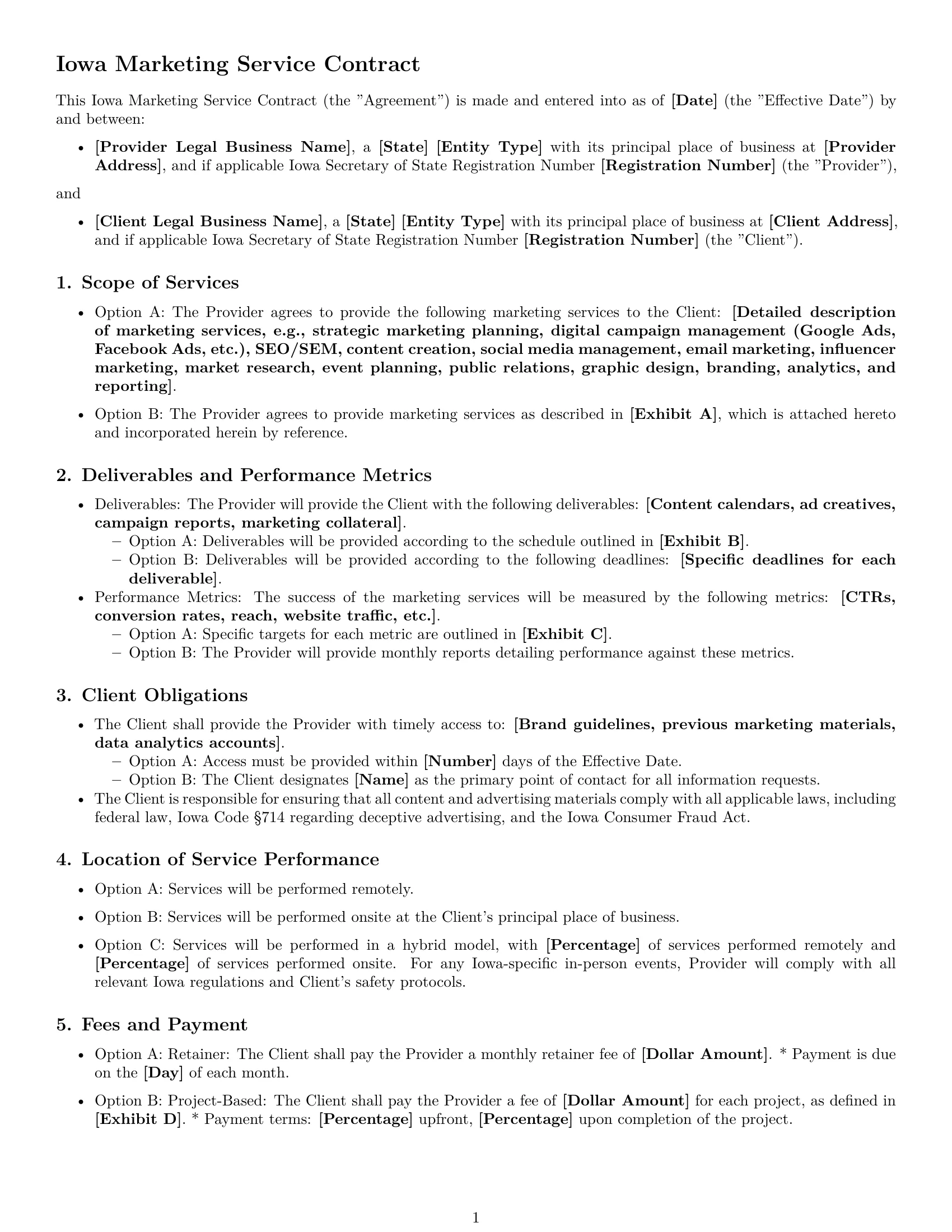 Preview page 1 of Free Iowa marketing service contract template