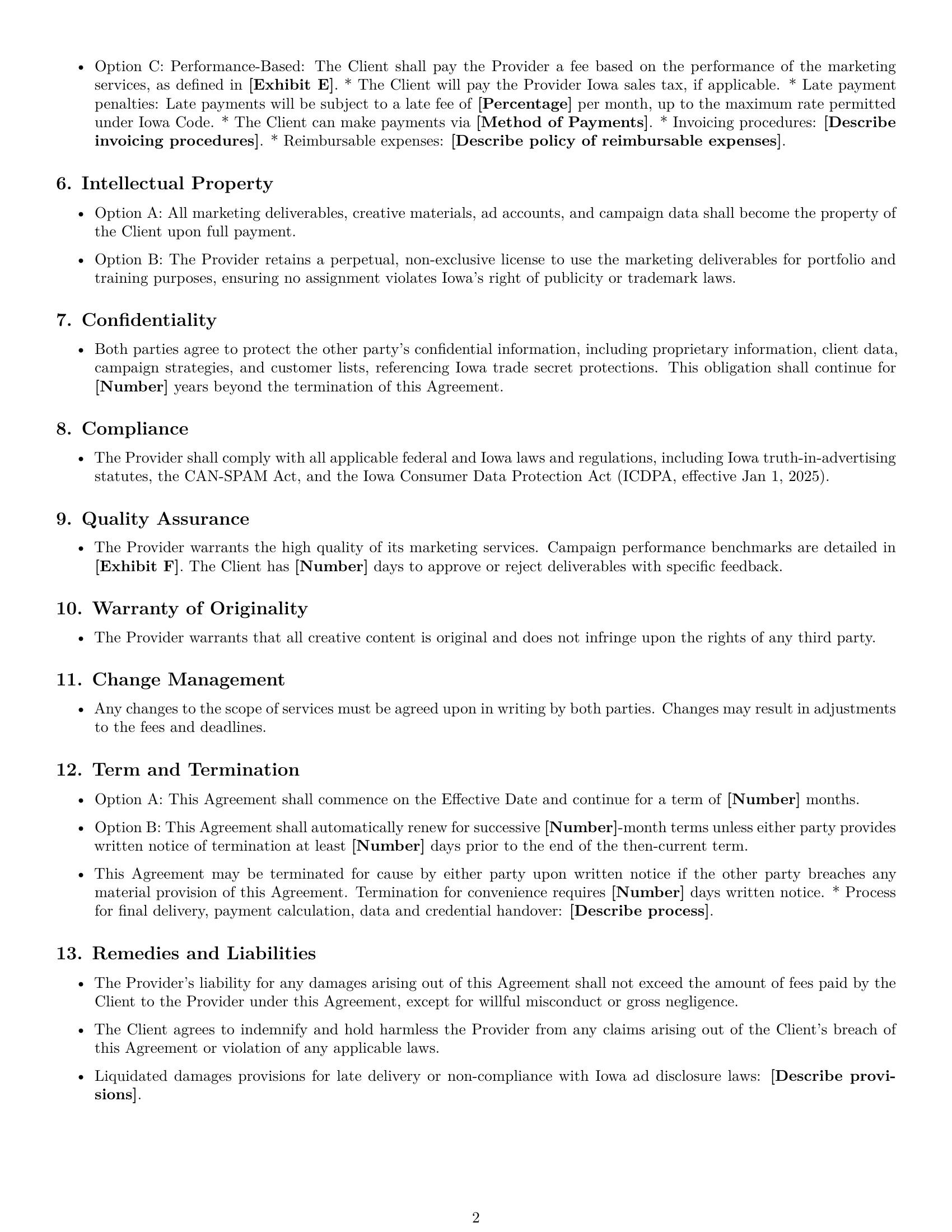 Preview page 2 of Free Iowa marketing service contract template