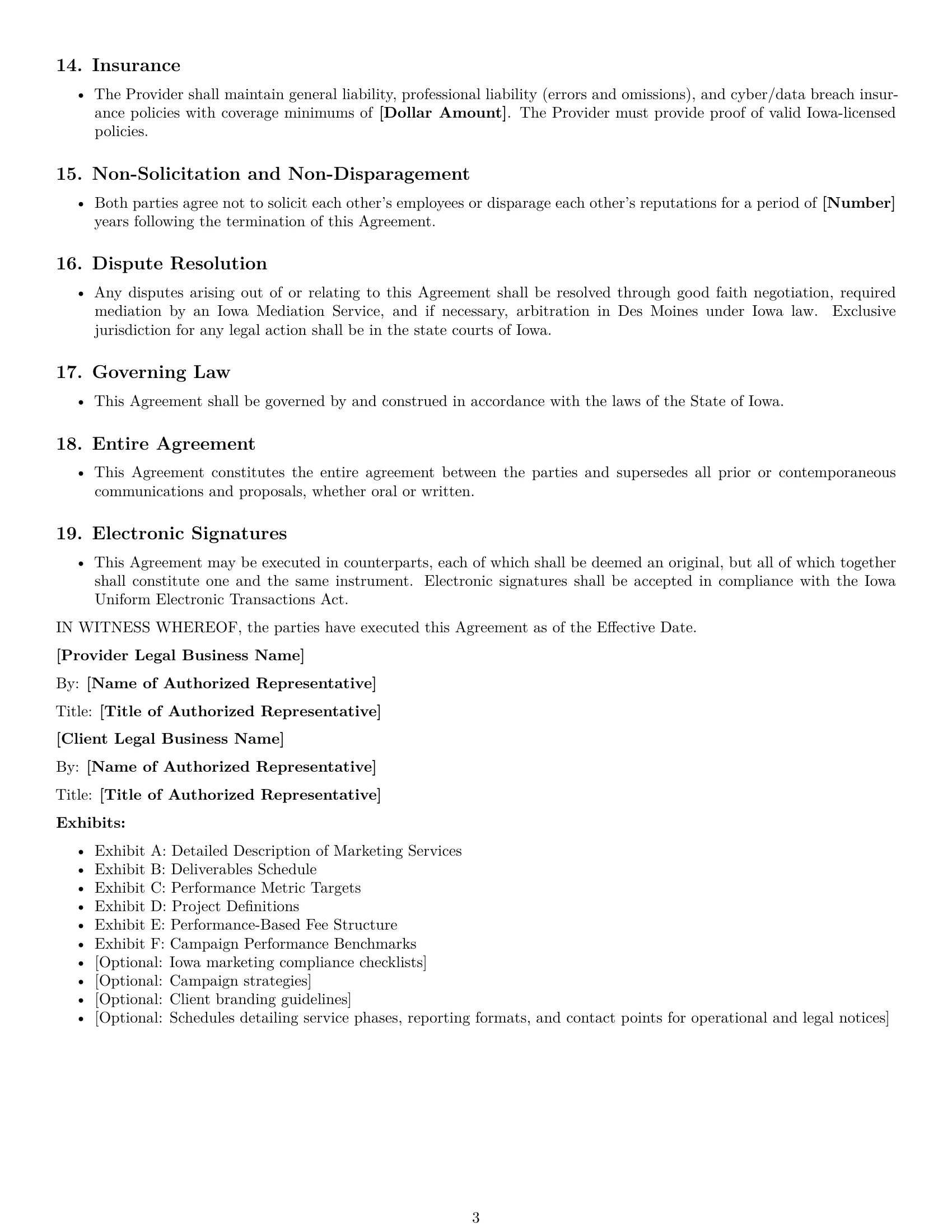 Preview page 3 of Free Iowa marketing service contract template