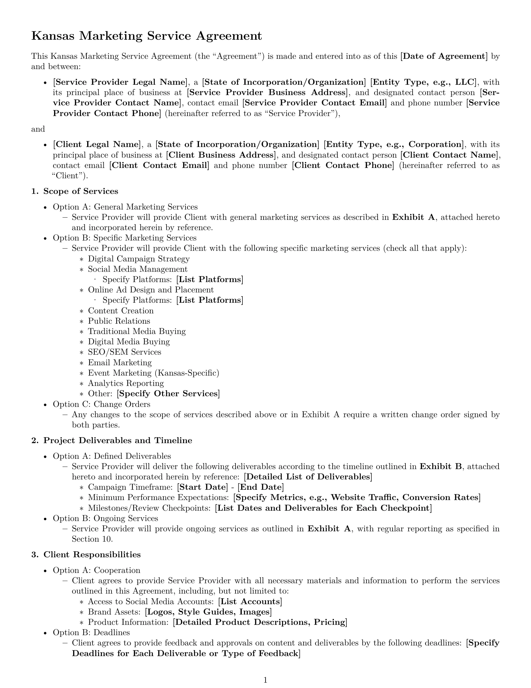 Preview page 1 of Free Kansas marketing service contract template