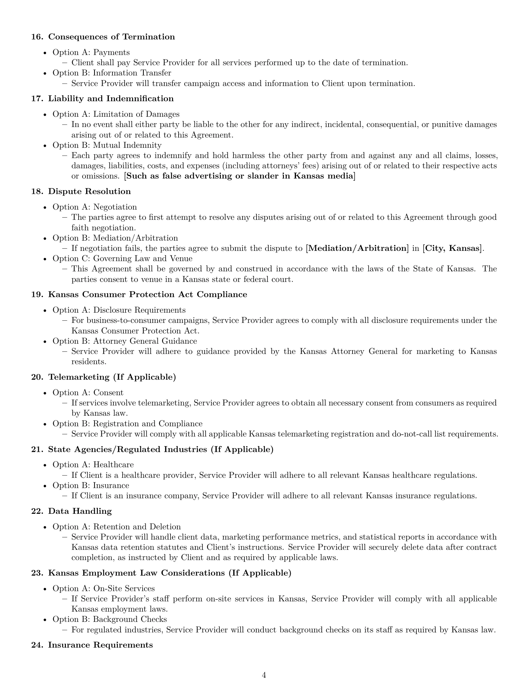 Preview page 4 of Free Kansas marketing service contract template