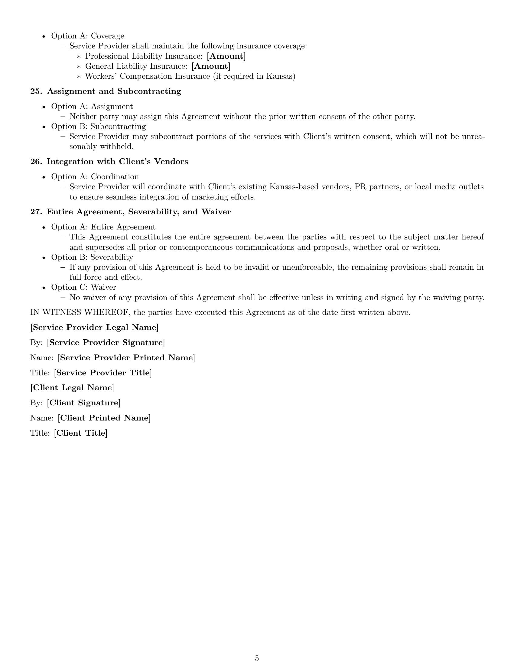 Preview page 5 of Free Kansas marketing service contract template