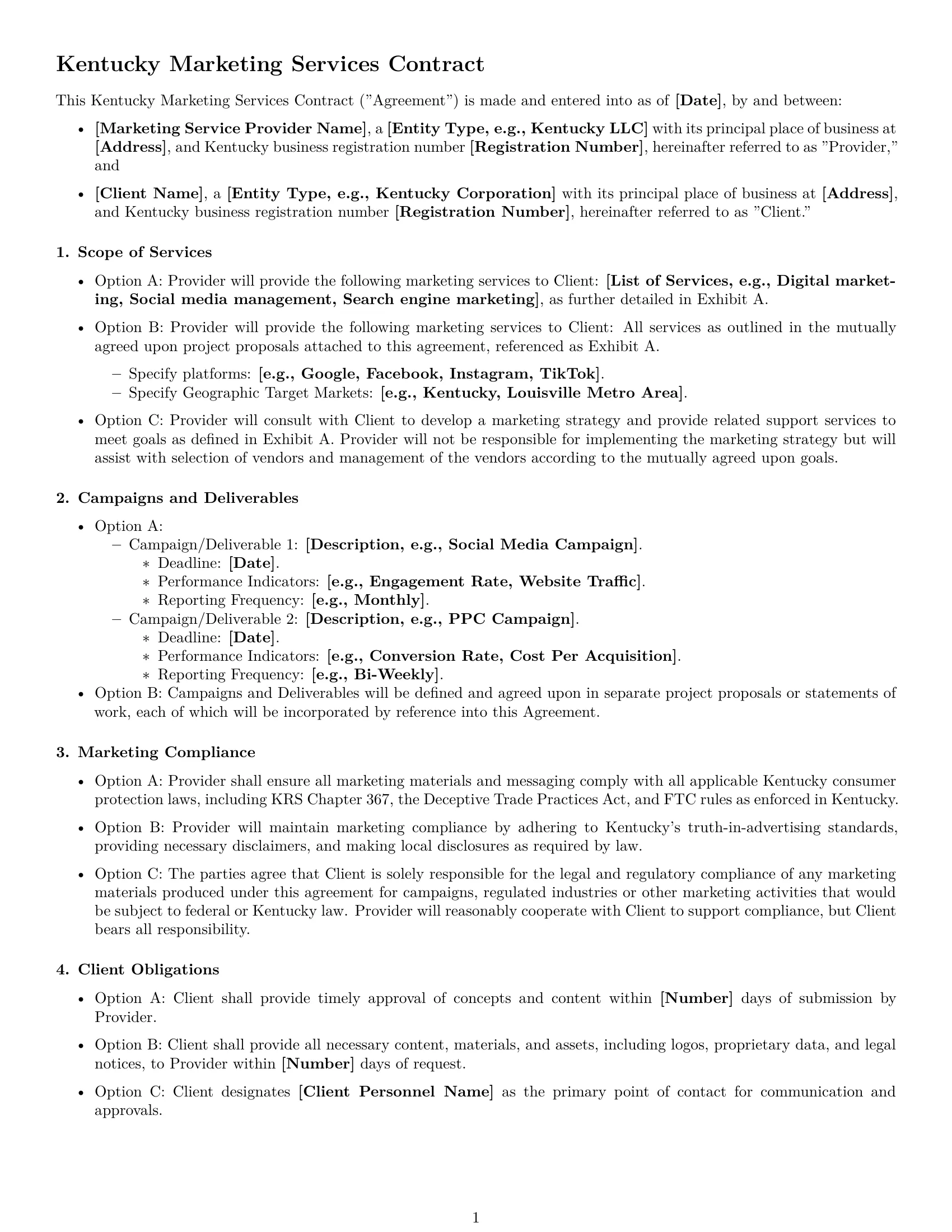 Preview page 1 of Free Kentucky marketing service contract template