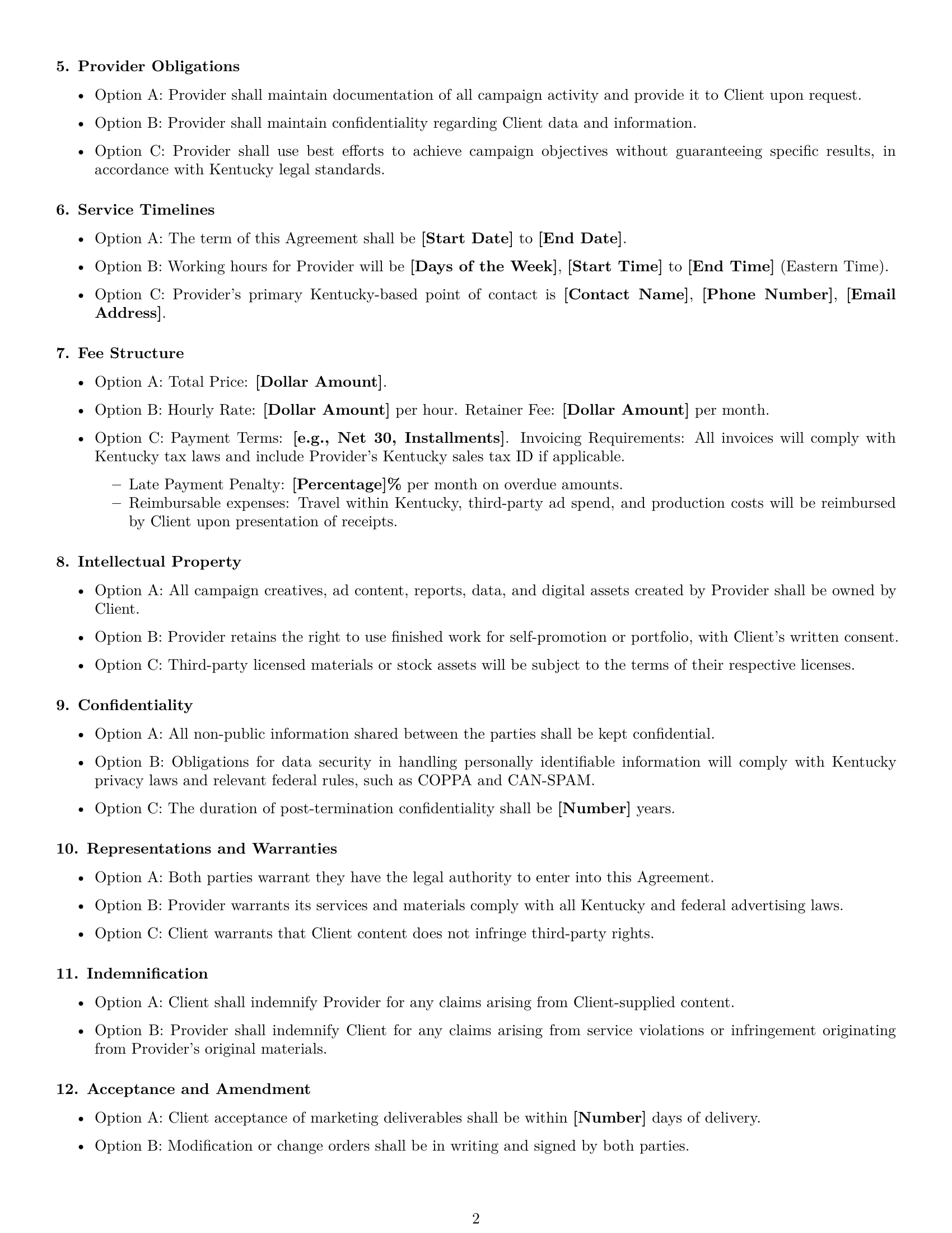 Preview page 2 of Free Kentucky marketing service contract template