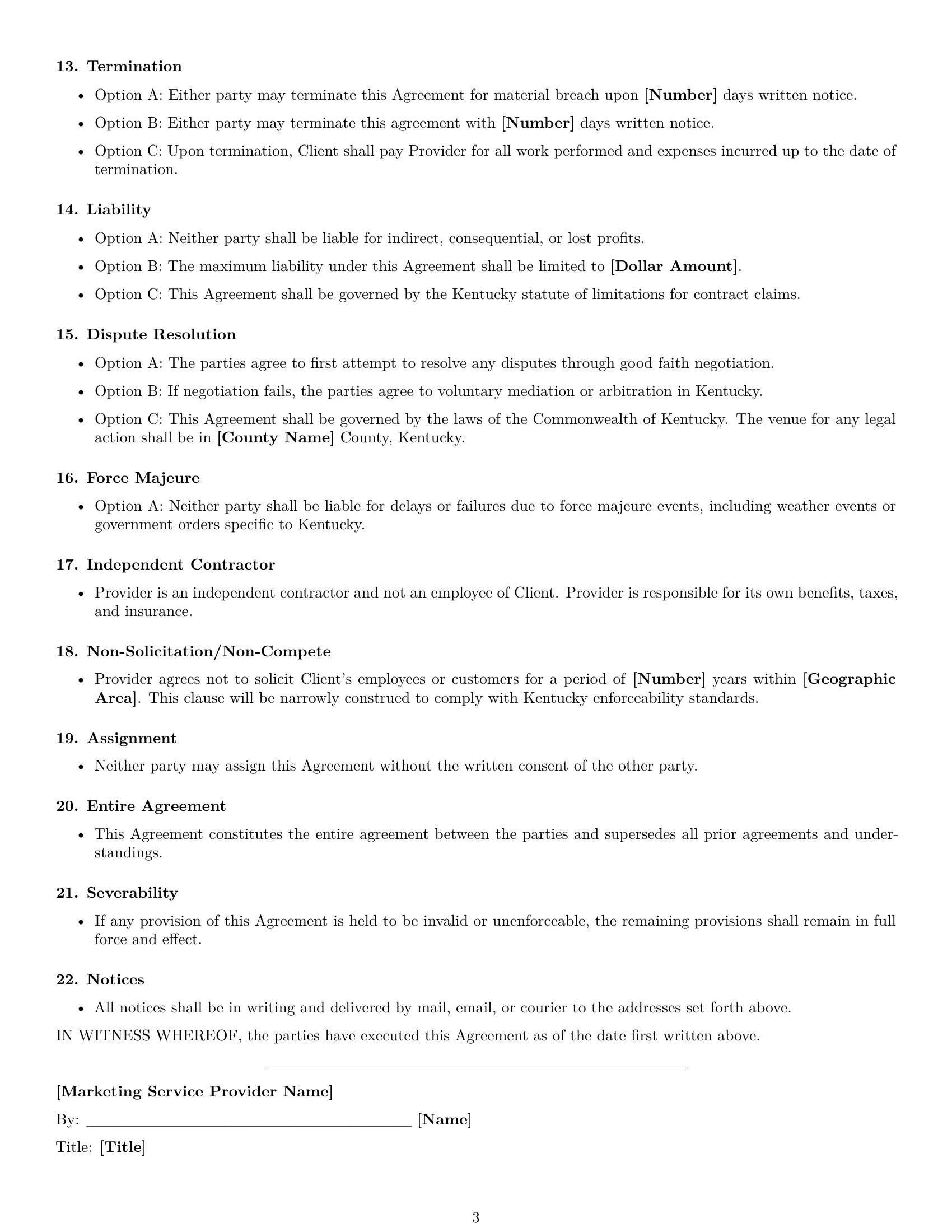 Preview page 3 of Free Kentucky marketing service contract template