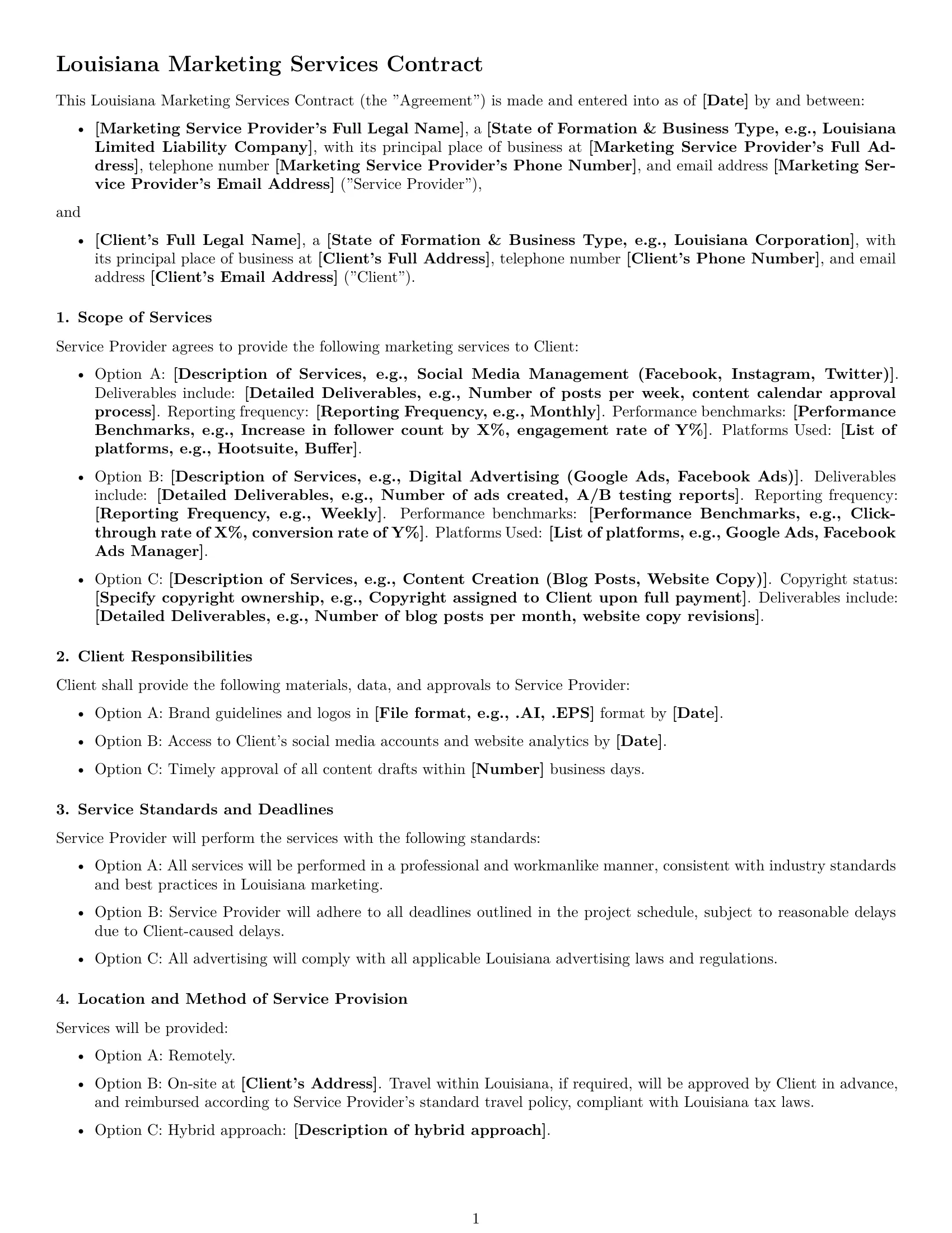 Preview page 1 of Free Louisiana marketing service contract template