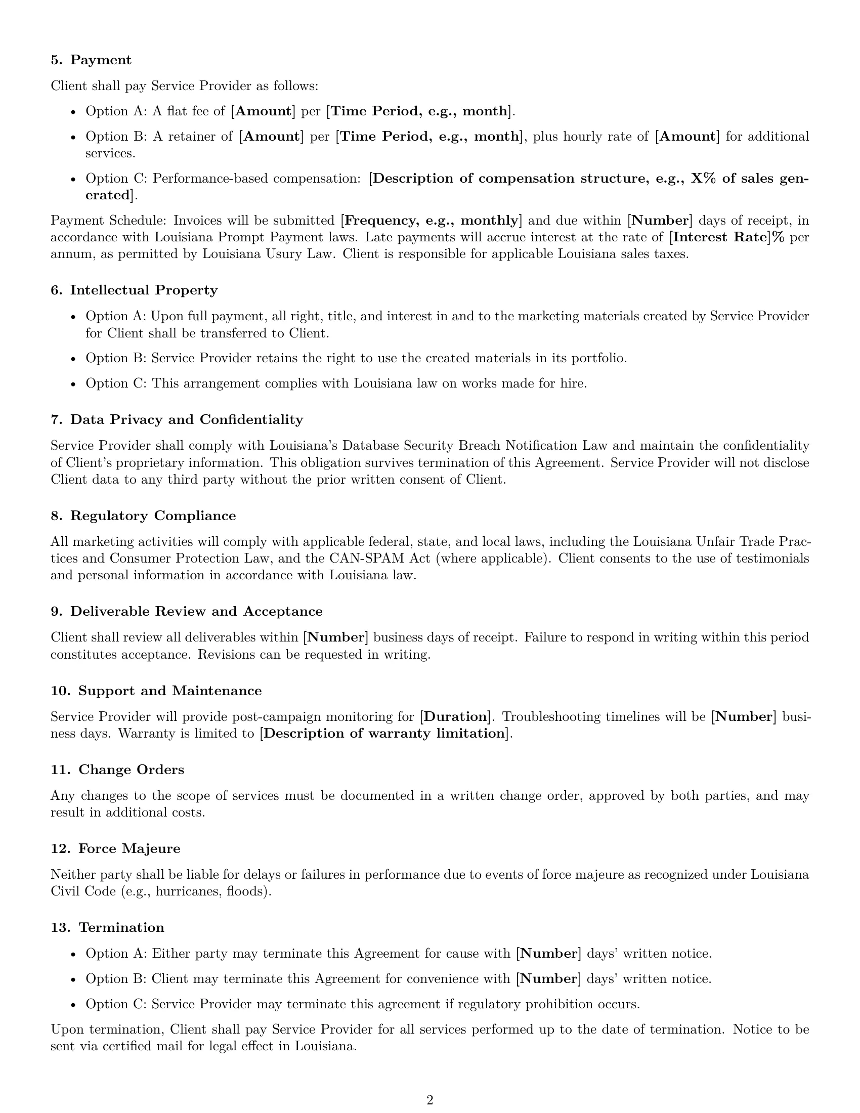Preview page 2 of Free Louisiana marketing service contract template