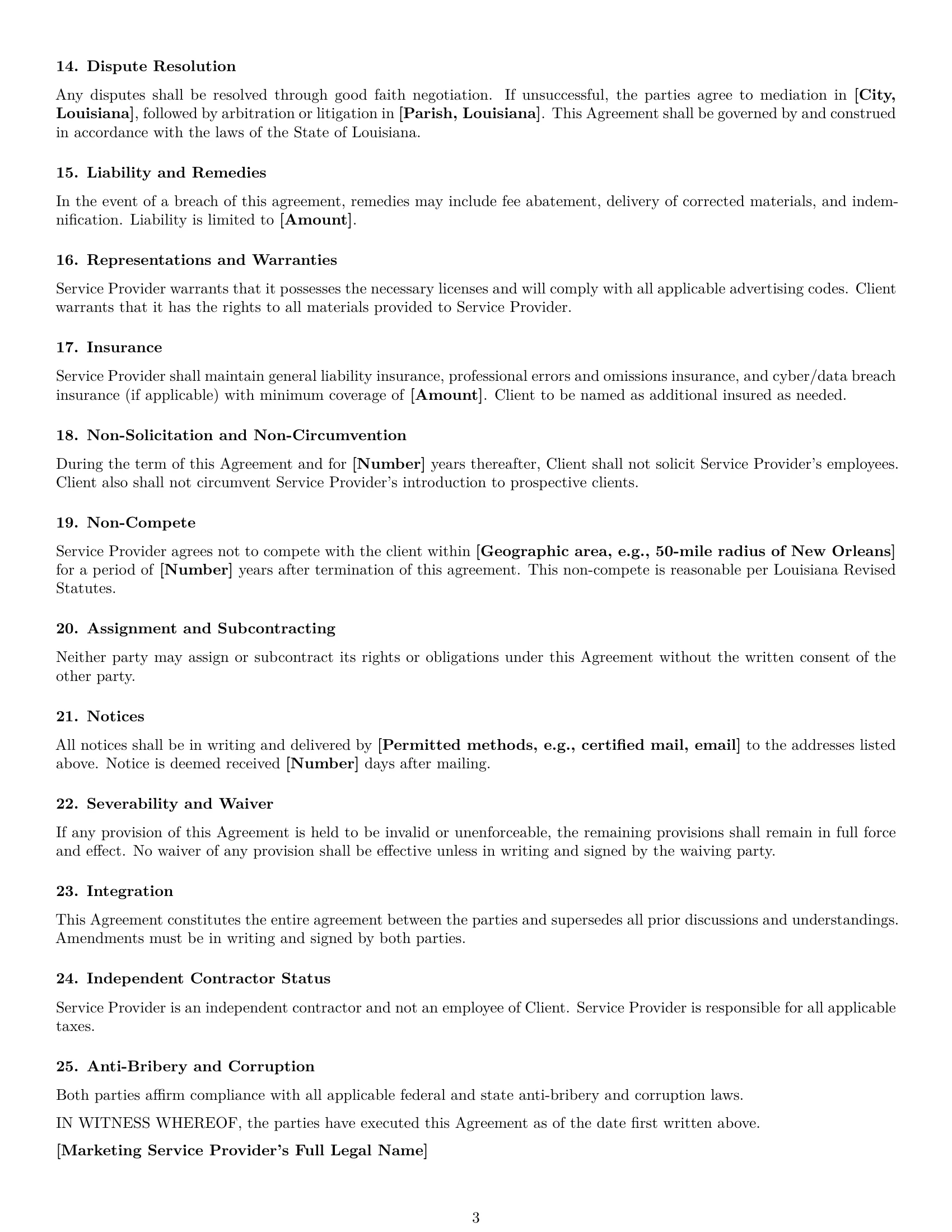 Preview page 3 of Free Louisiana marketing service contract template