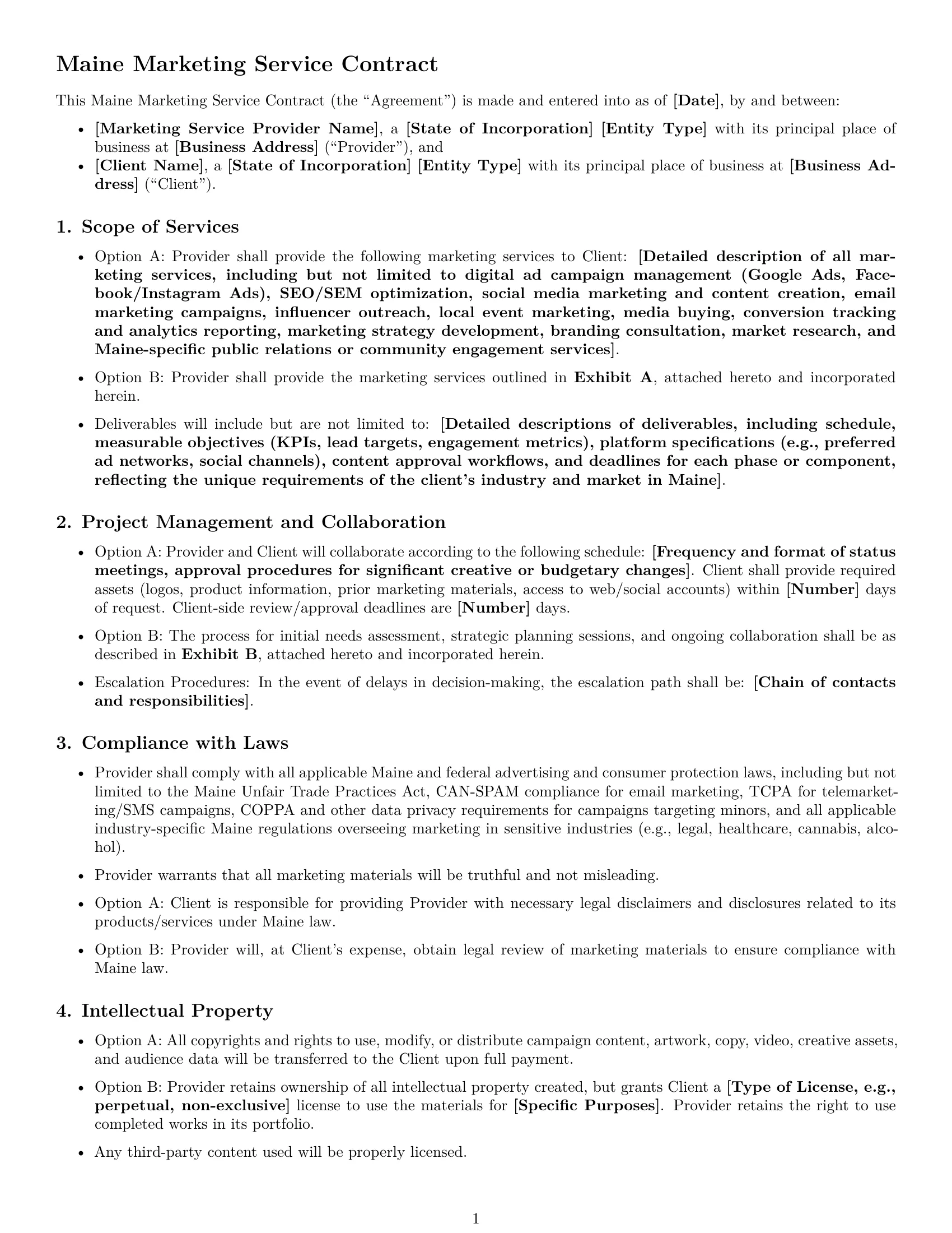 Preview page 1 of Free Maine marketing service contract template