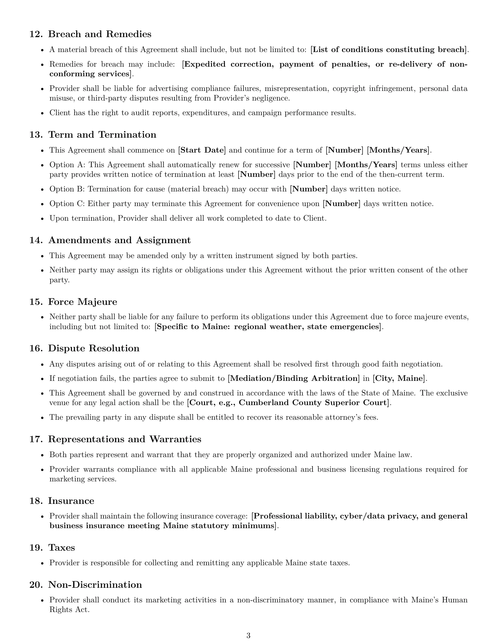 Preview page 3 of Free Maine marketing service contract template