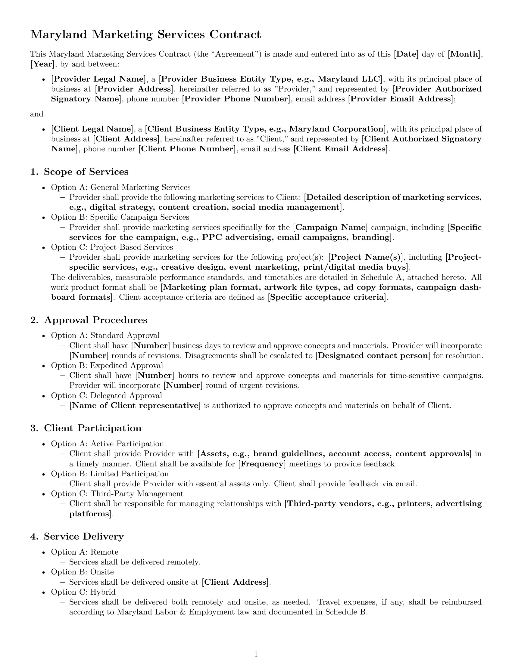 Preview page 1 of Free Maryland marketing service contract template