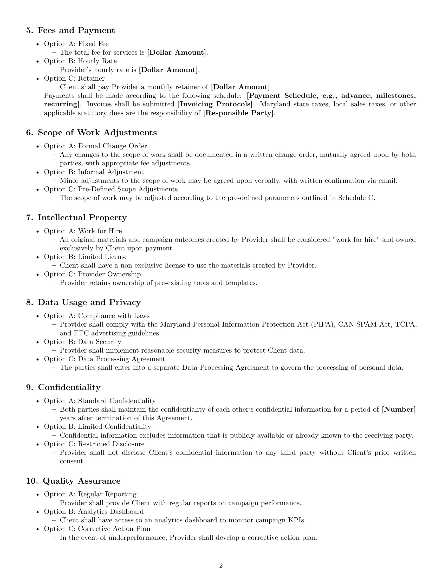 Preview page 2 of Free Maryland marketing service contract template