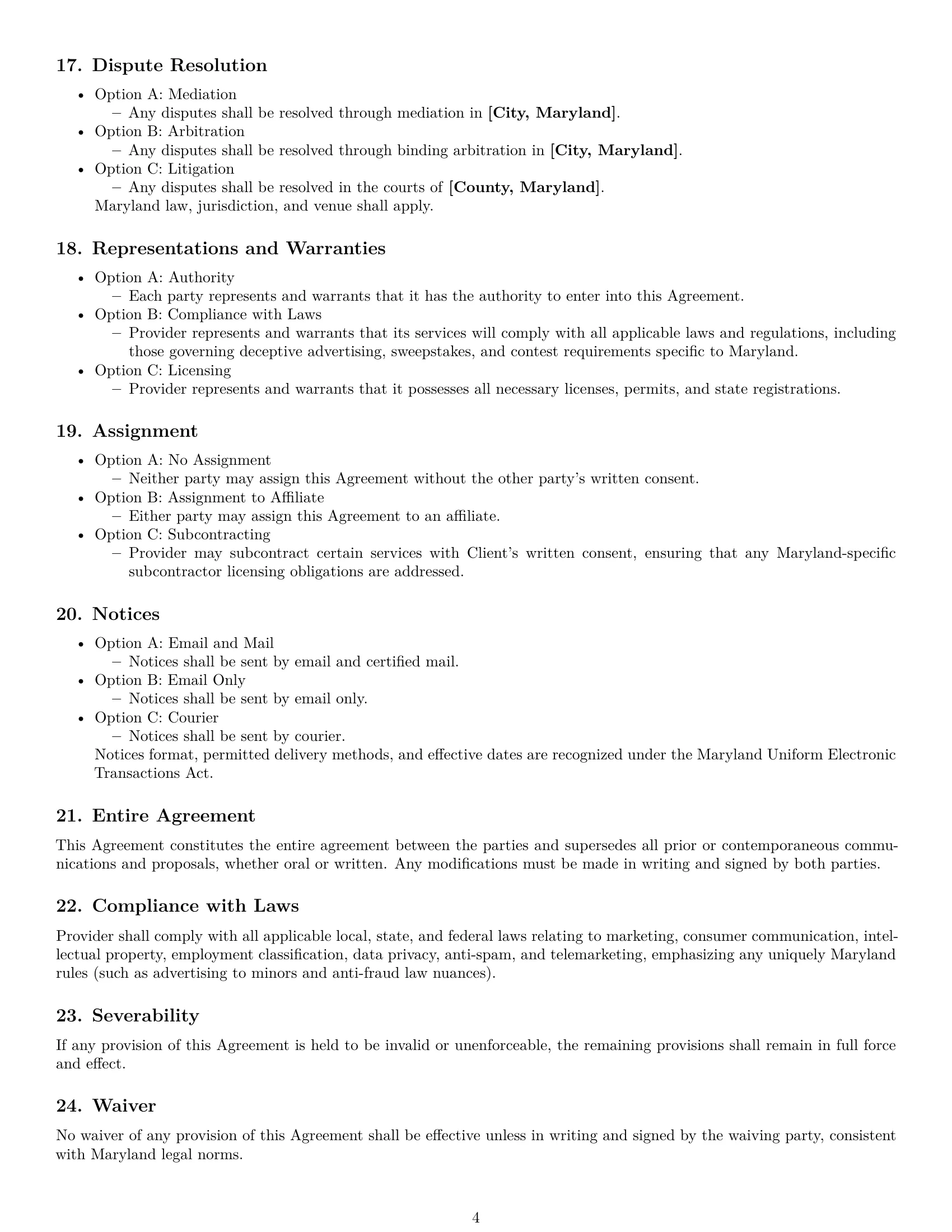 Preview page 4 of Free Maryland marketing service contract template
