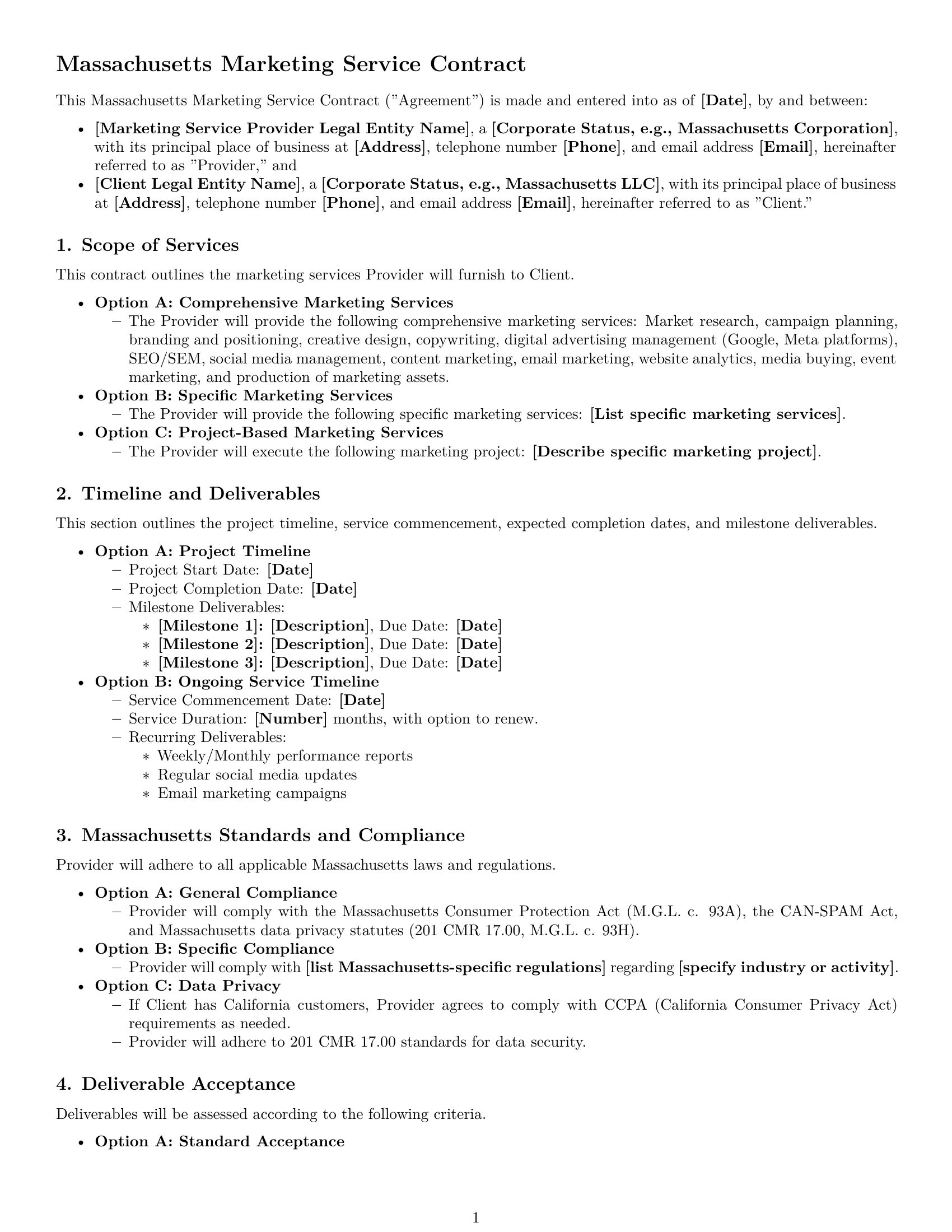 Preview page 1 of Free Massachusetts marketing service contract template