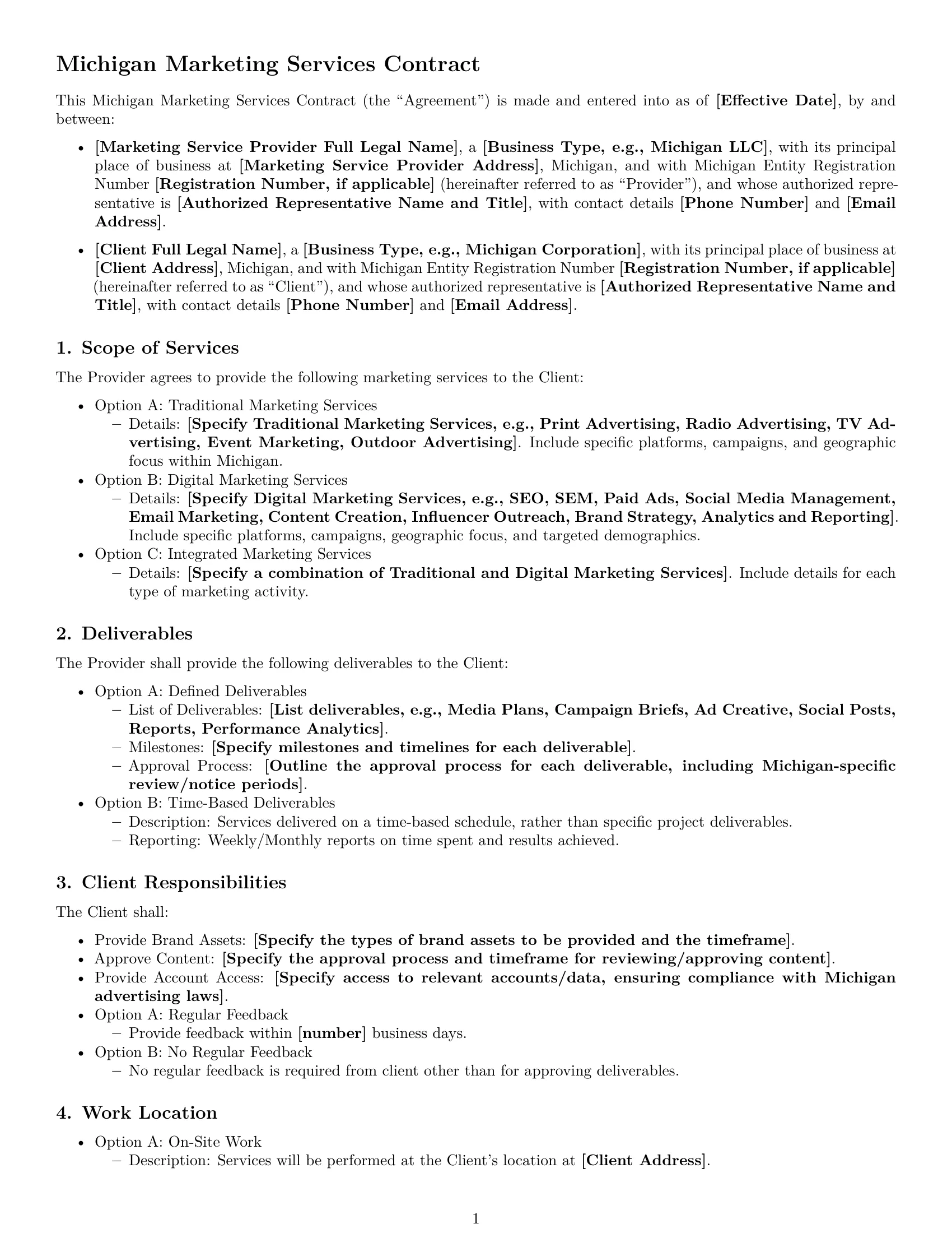 Preview page 1 of Free Michigan marketing service contract template