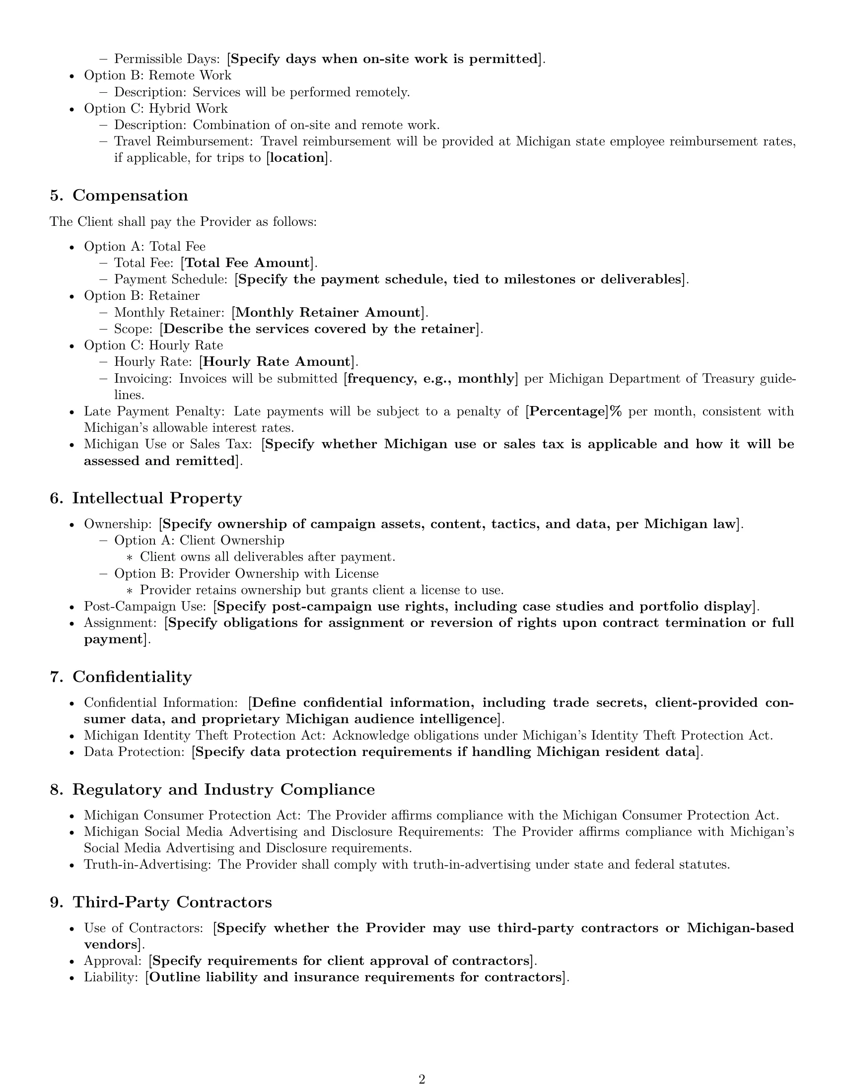 Preview page 2 of Free Michigan marketing service contract template