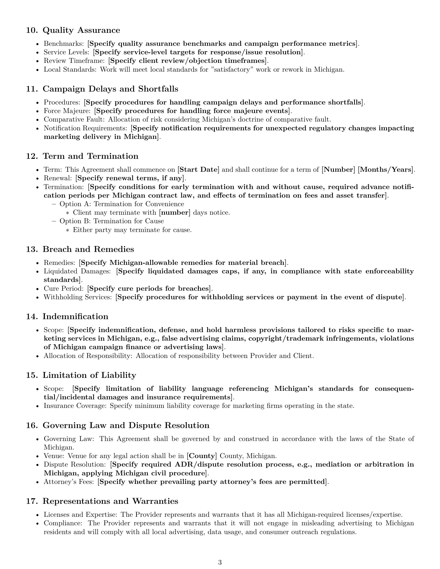 Preview page 3 of Free Michigan marketing service contract template