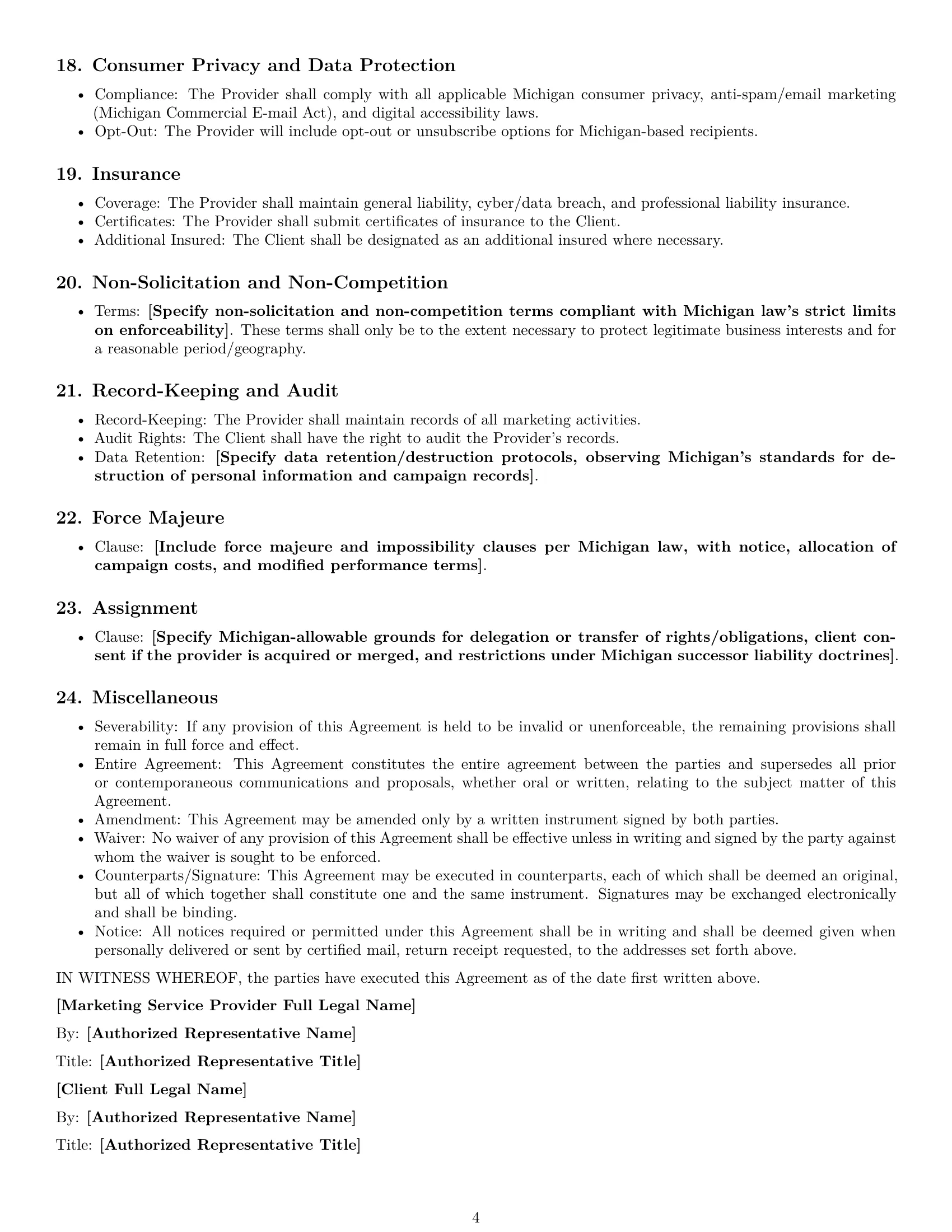 Preview page 4 of Free Michigan marketing service contract template
