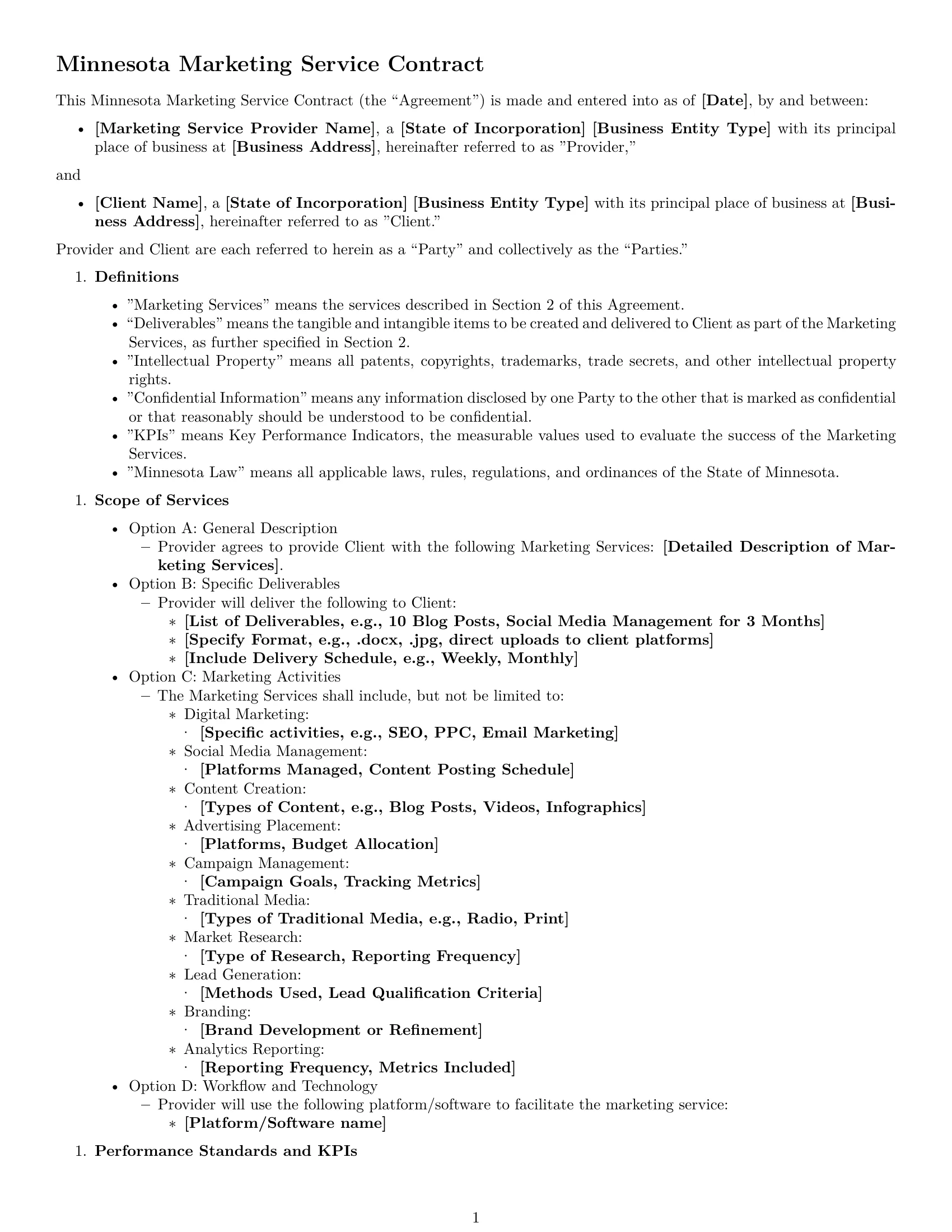 Preview page 1 of Free Minnesota marketing service contract template