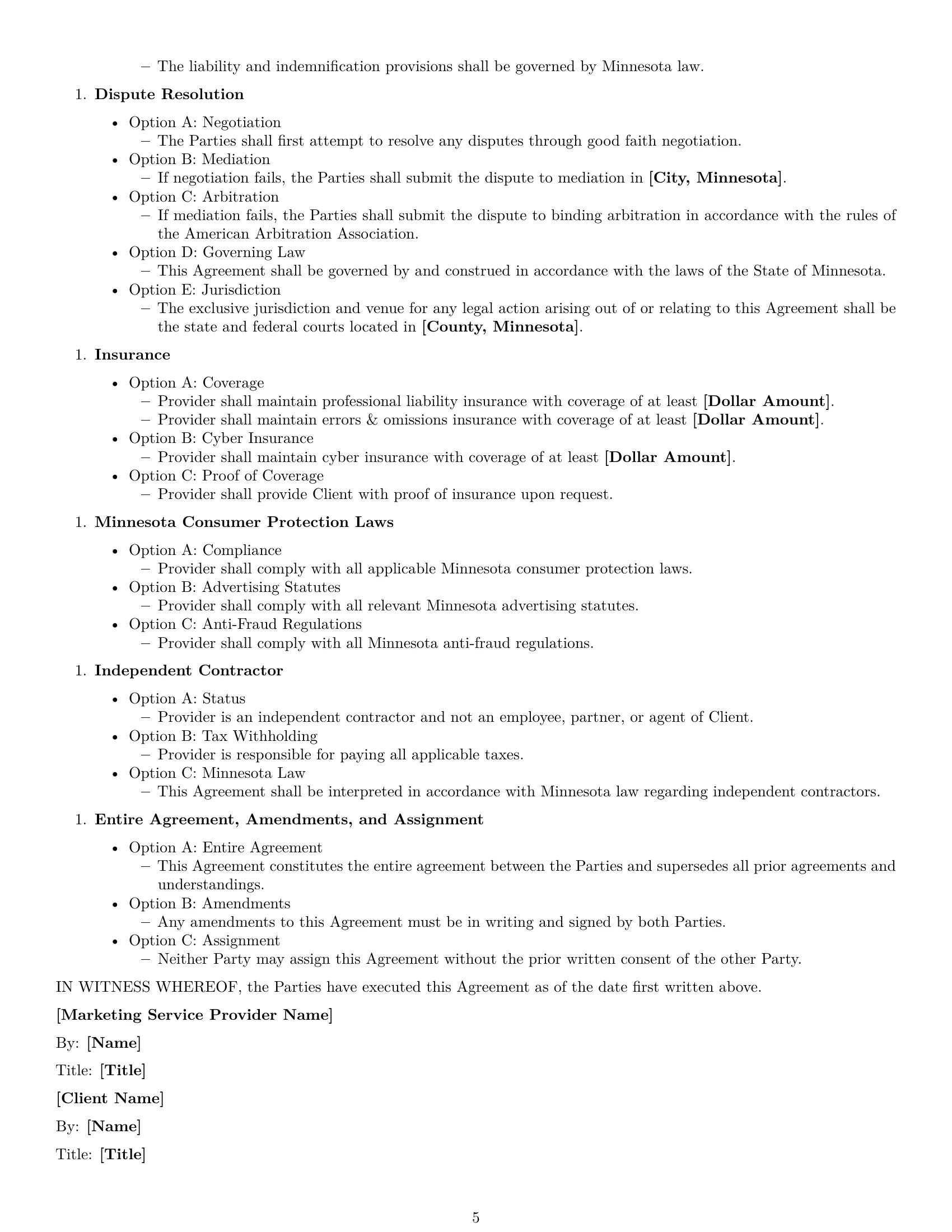 Preview page 5 of Free Minnesota marketing service contract template
