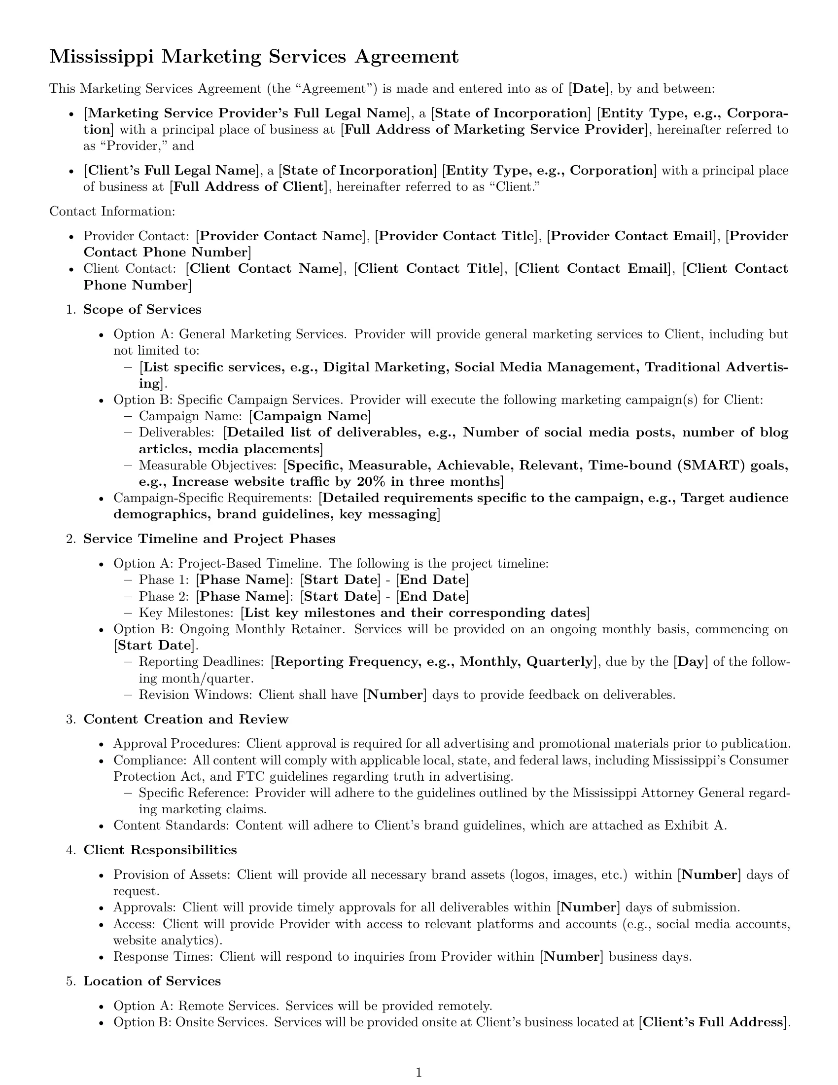 Preview page 1 of Free Mississippi marketing service contract template