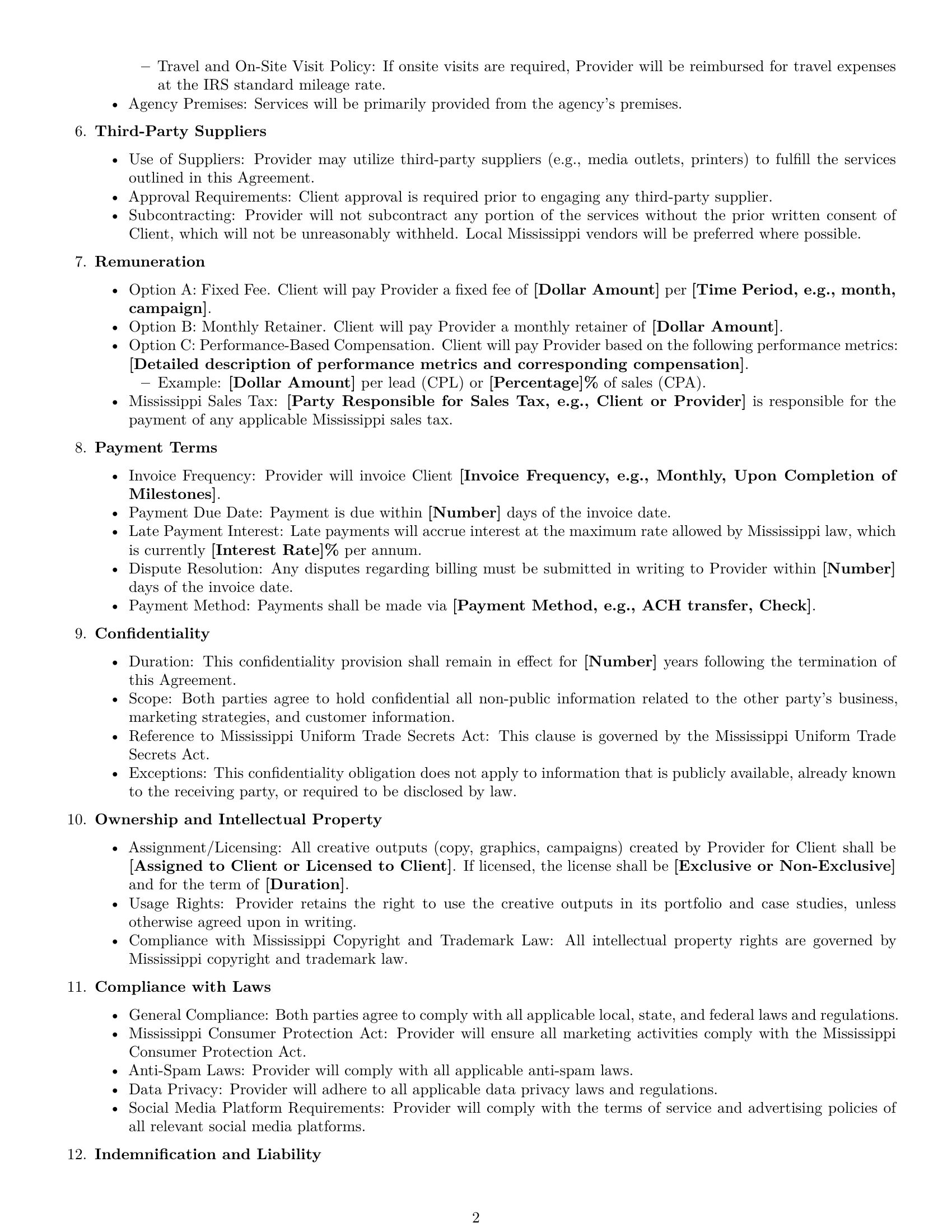 Preview page 2 of Free Mississippi marketing service contract template