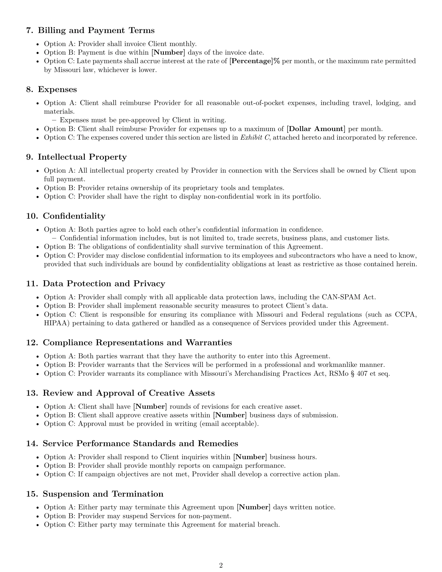 Preview page 2 of Free Missouri marketing service contract template