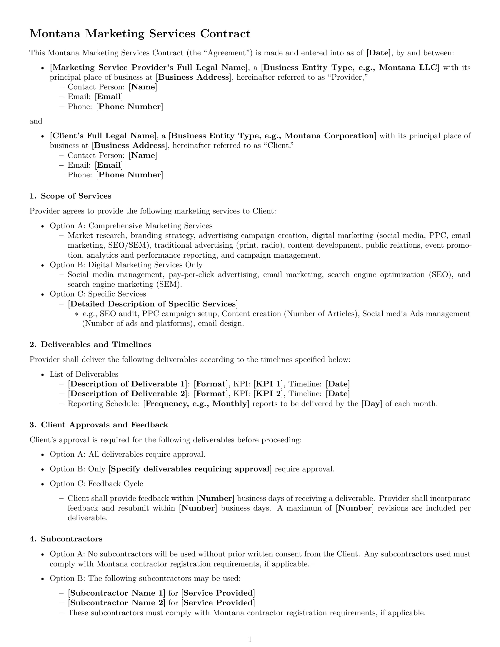 Preview page 1 of Free Montana marketing service contract template