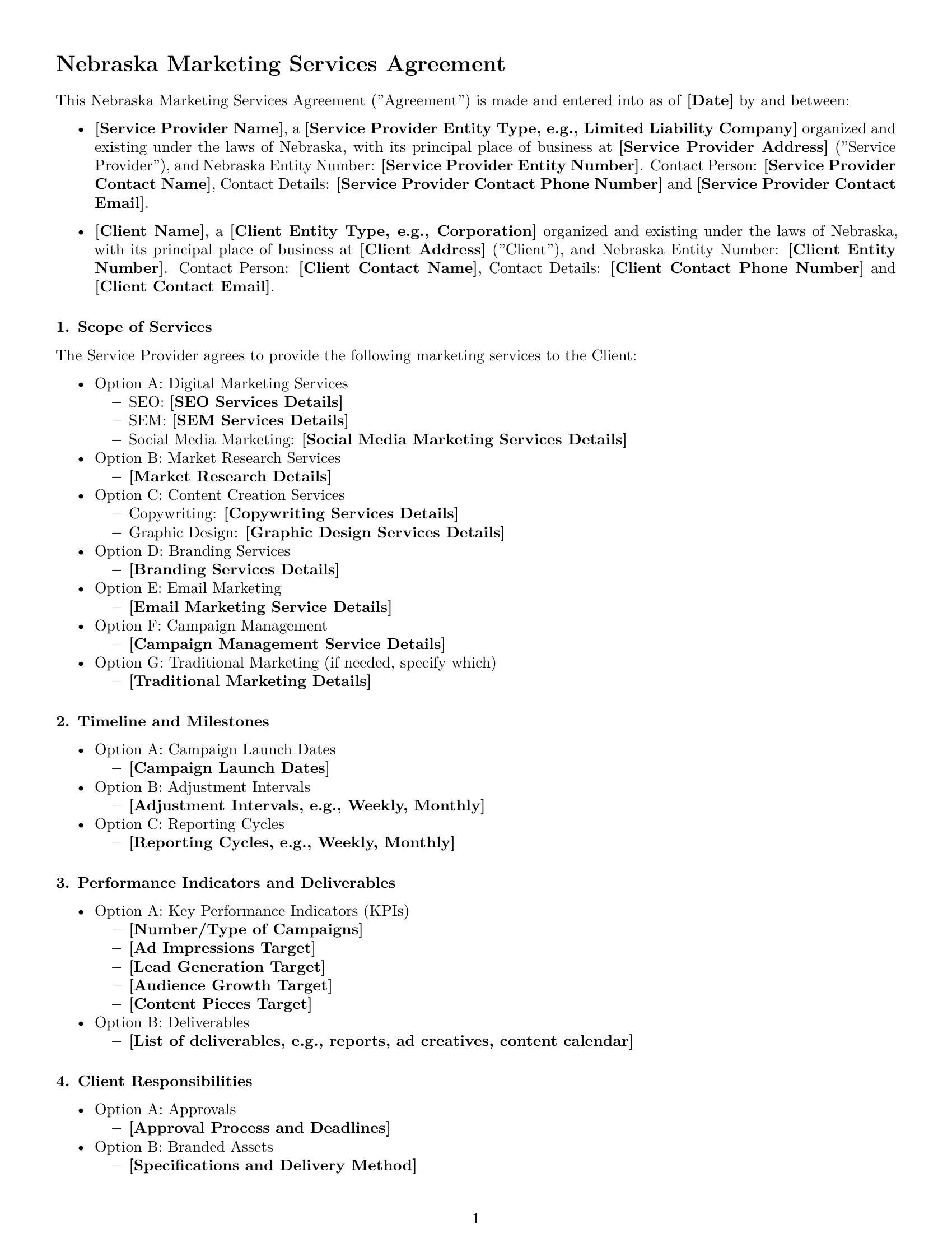 Preview page 1 of Free Nebraska marketing service contract template