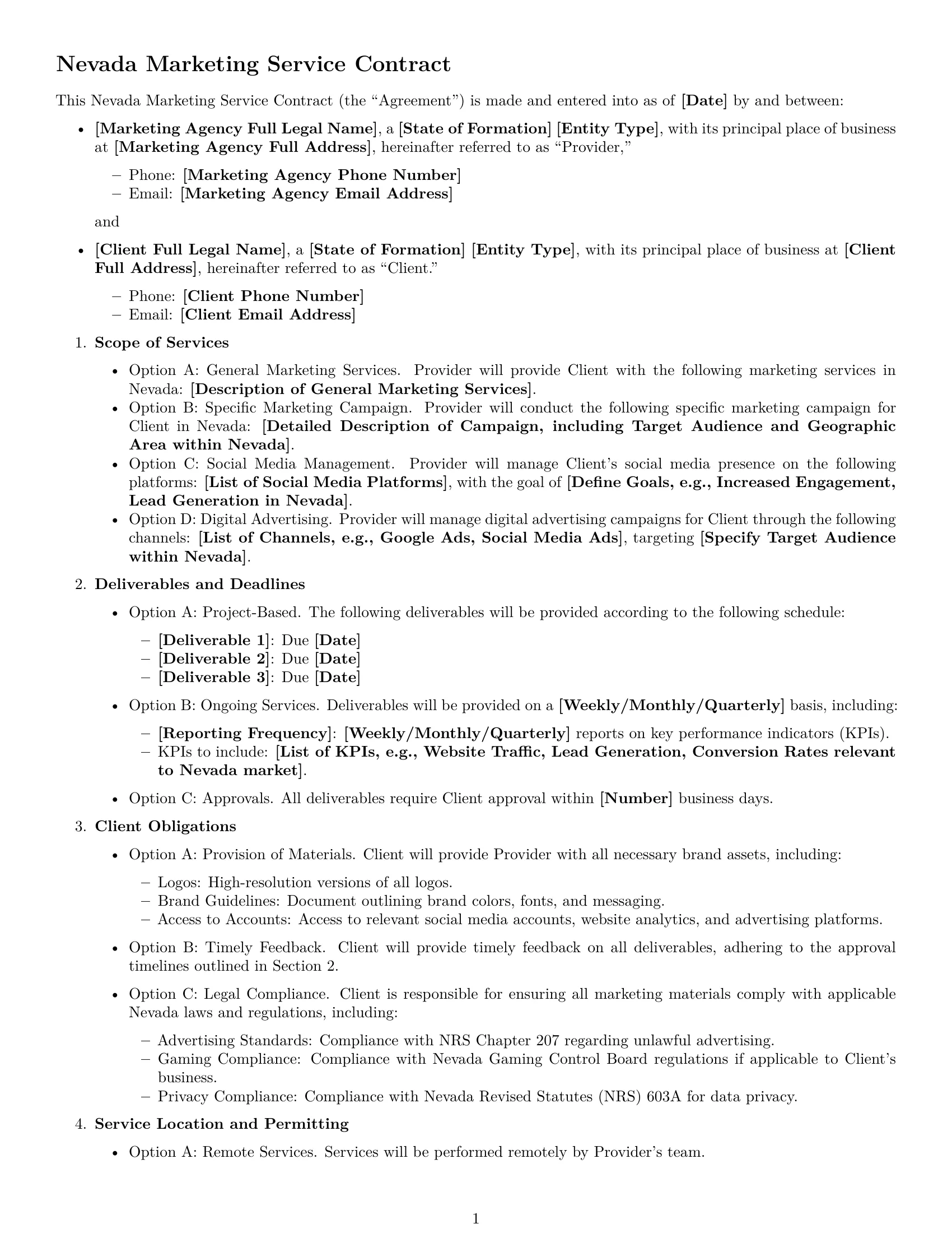 Preview page 1 of Free Nevada marketing service contract template