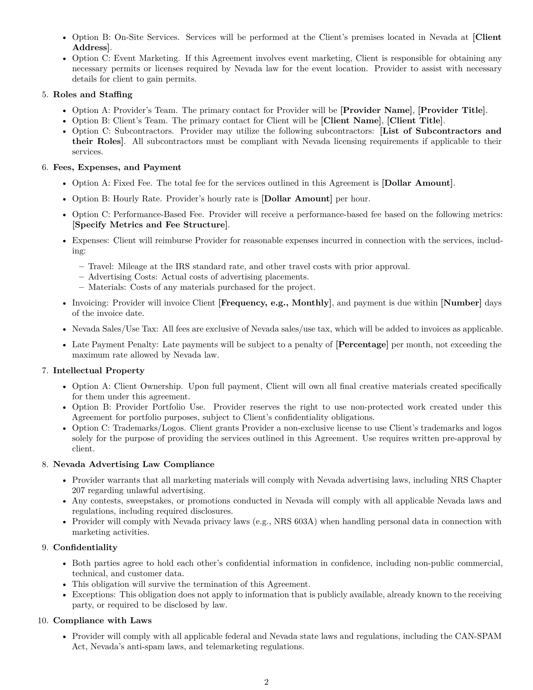 Preview page 2 of Free Nevada marketing service contract template