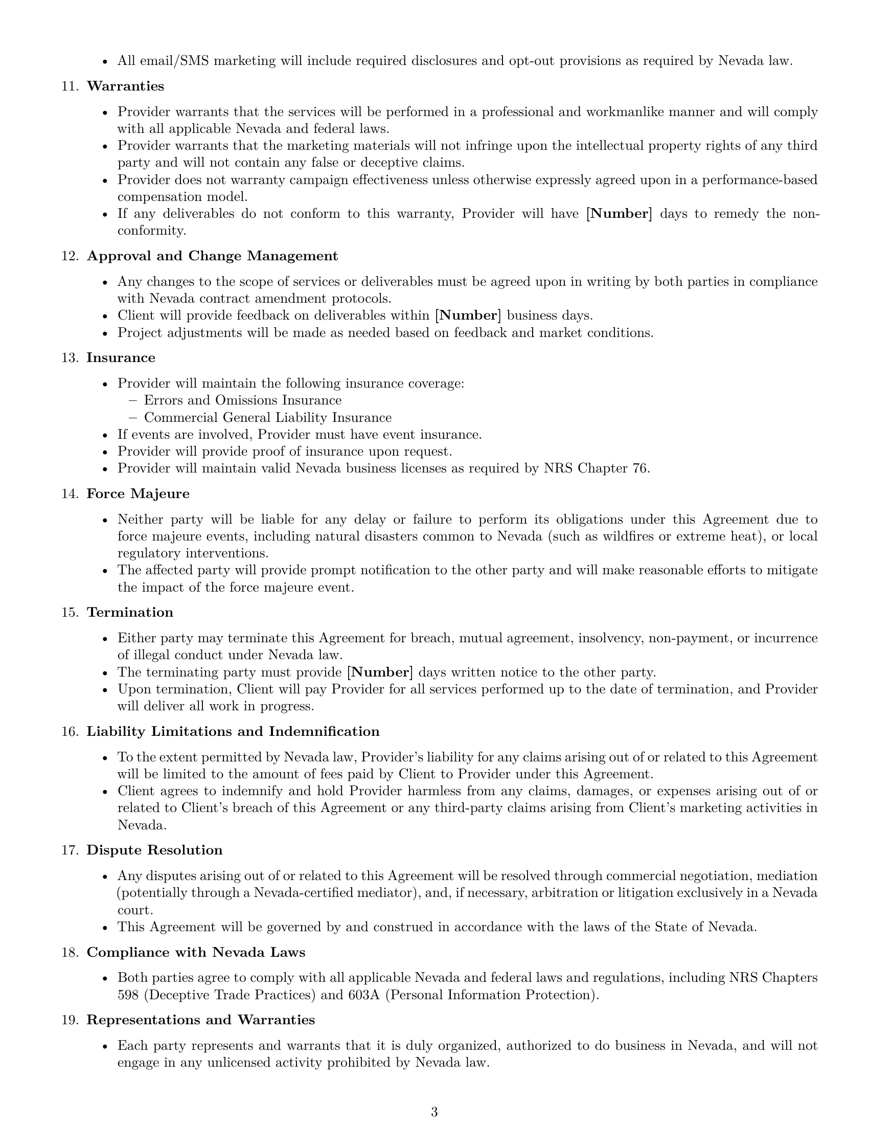 Preview page 3 of Free Nevada marketing service contract template