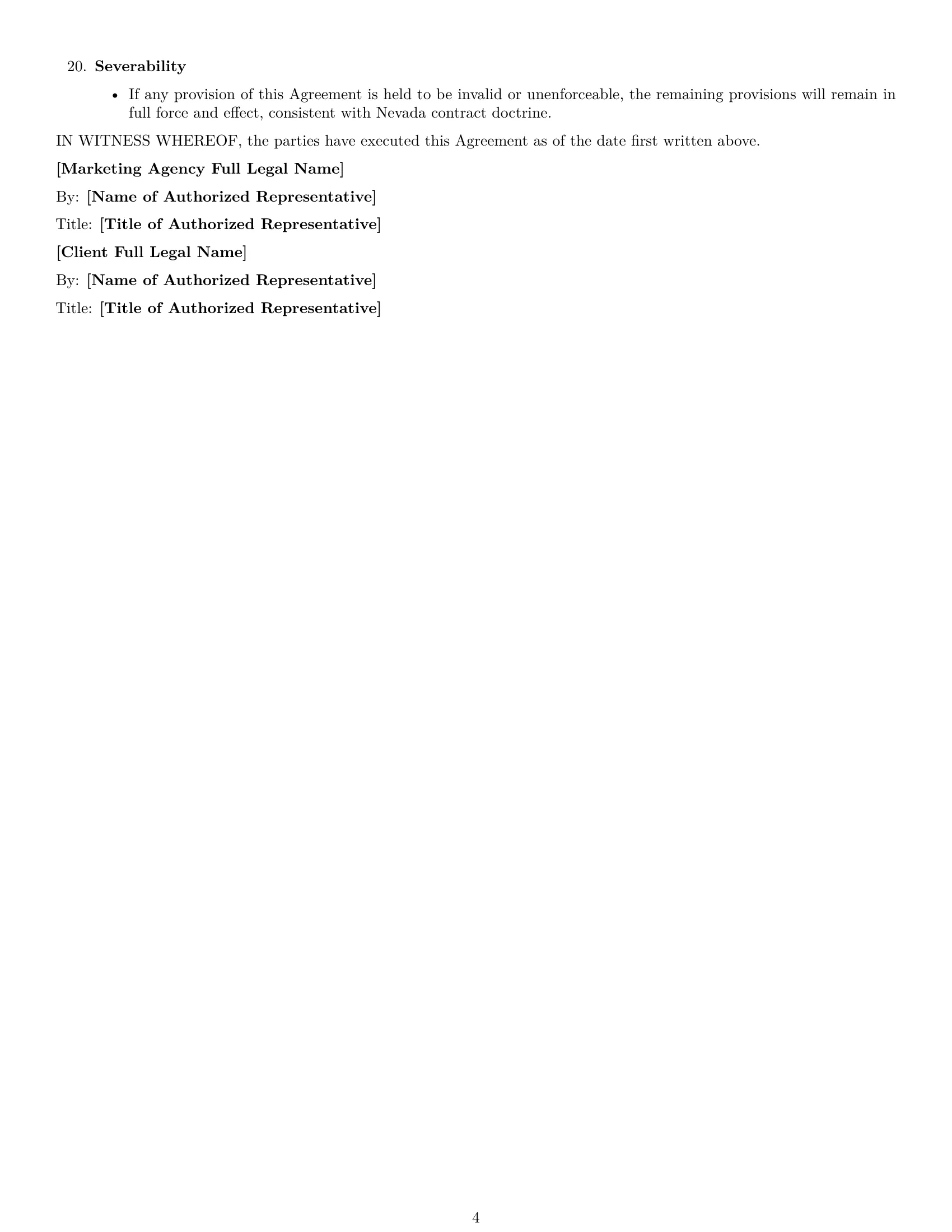 Preview page 4 of Free Nevada marketing service contract template