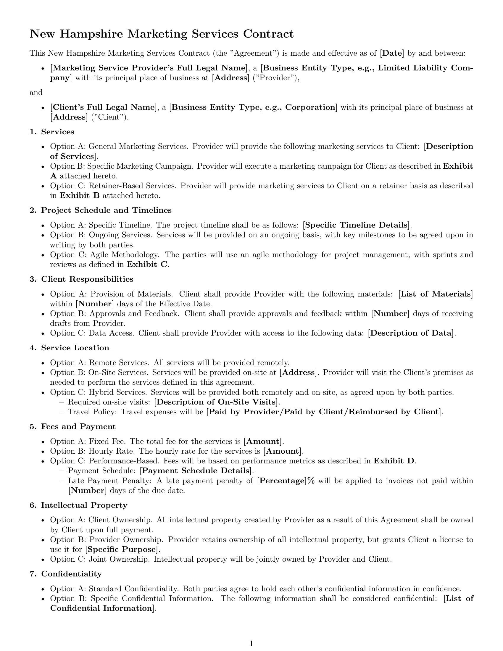 Preview page 1 of Free New Hampshire marketing service contract template