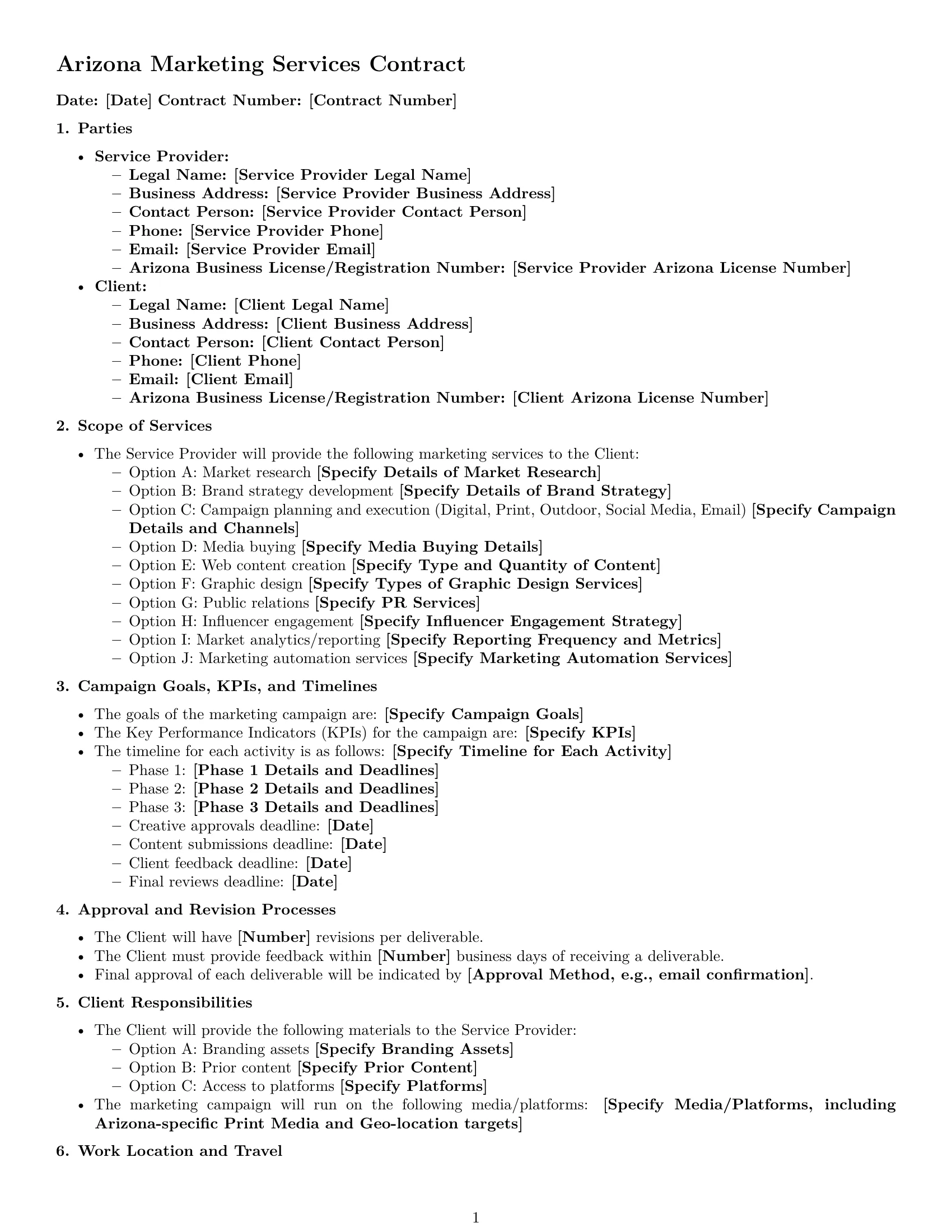 Preview page 1 of Free Arizona marketing service contract template
