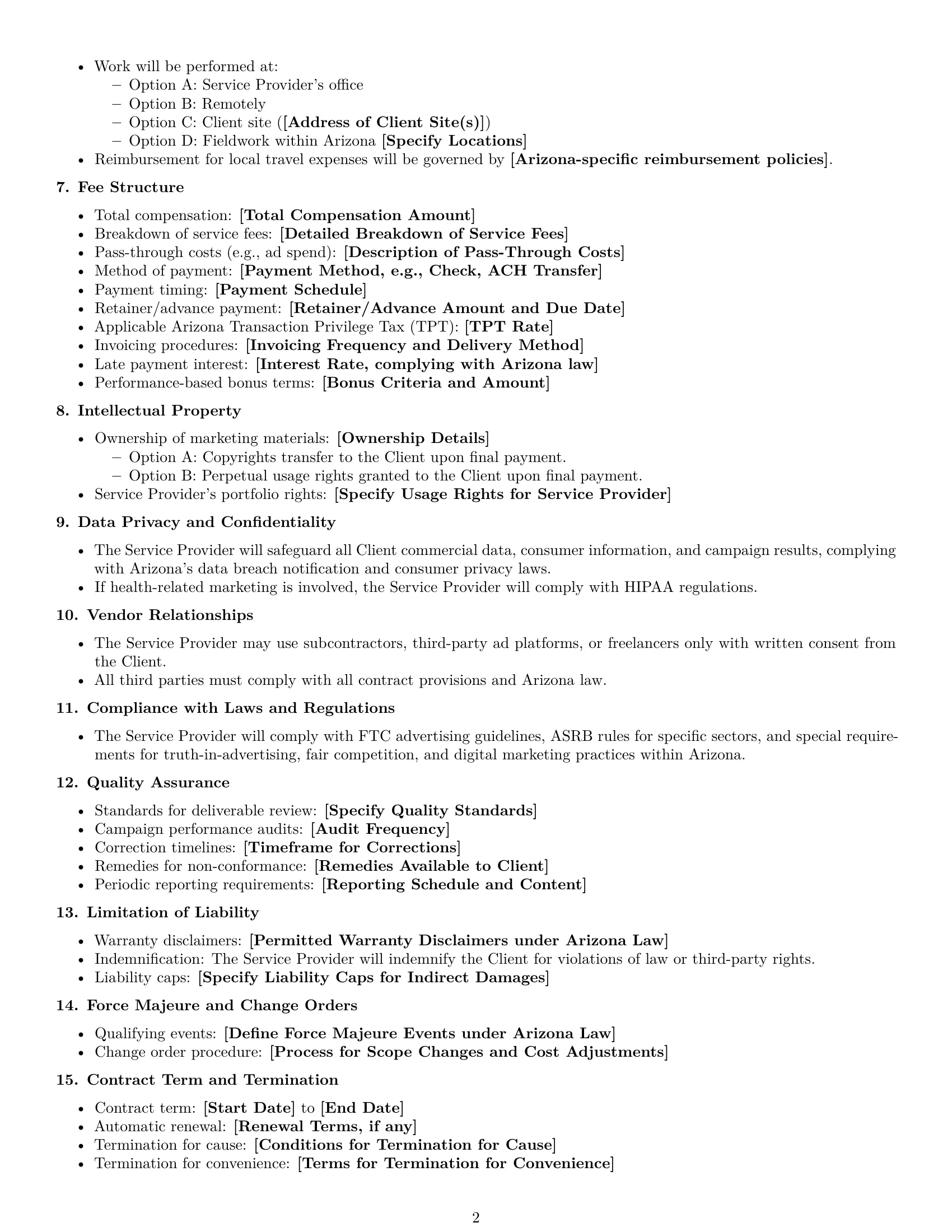 Preview page 2 of Free Arizona marketing service contract template