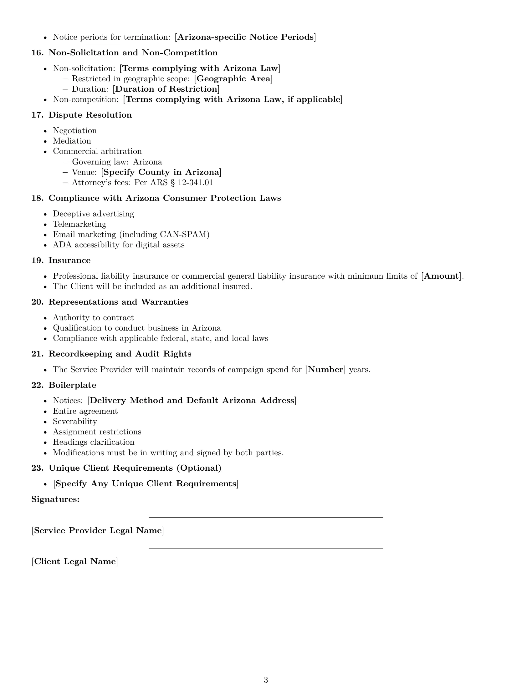 Preview page 3 of Free Arizona marketing service contract template