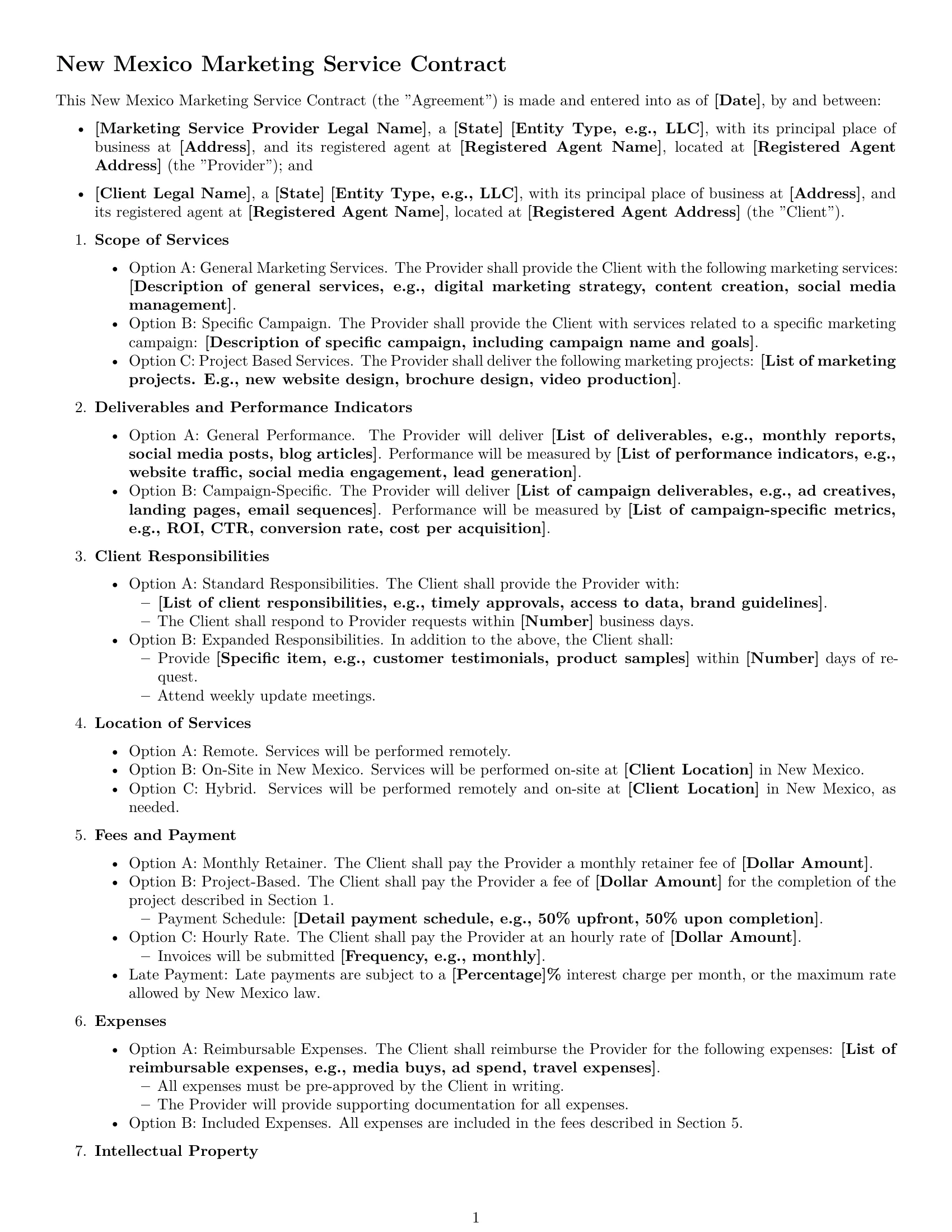 Preview page 1 of Free New Mexico marketing service contract template