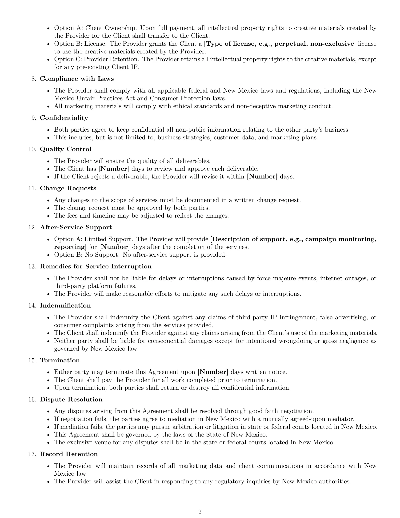 Preview page 2 of Free New Mexico marketing service contract template