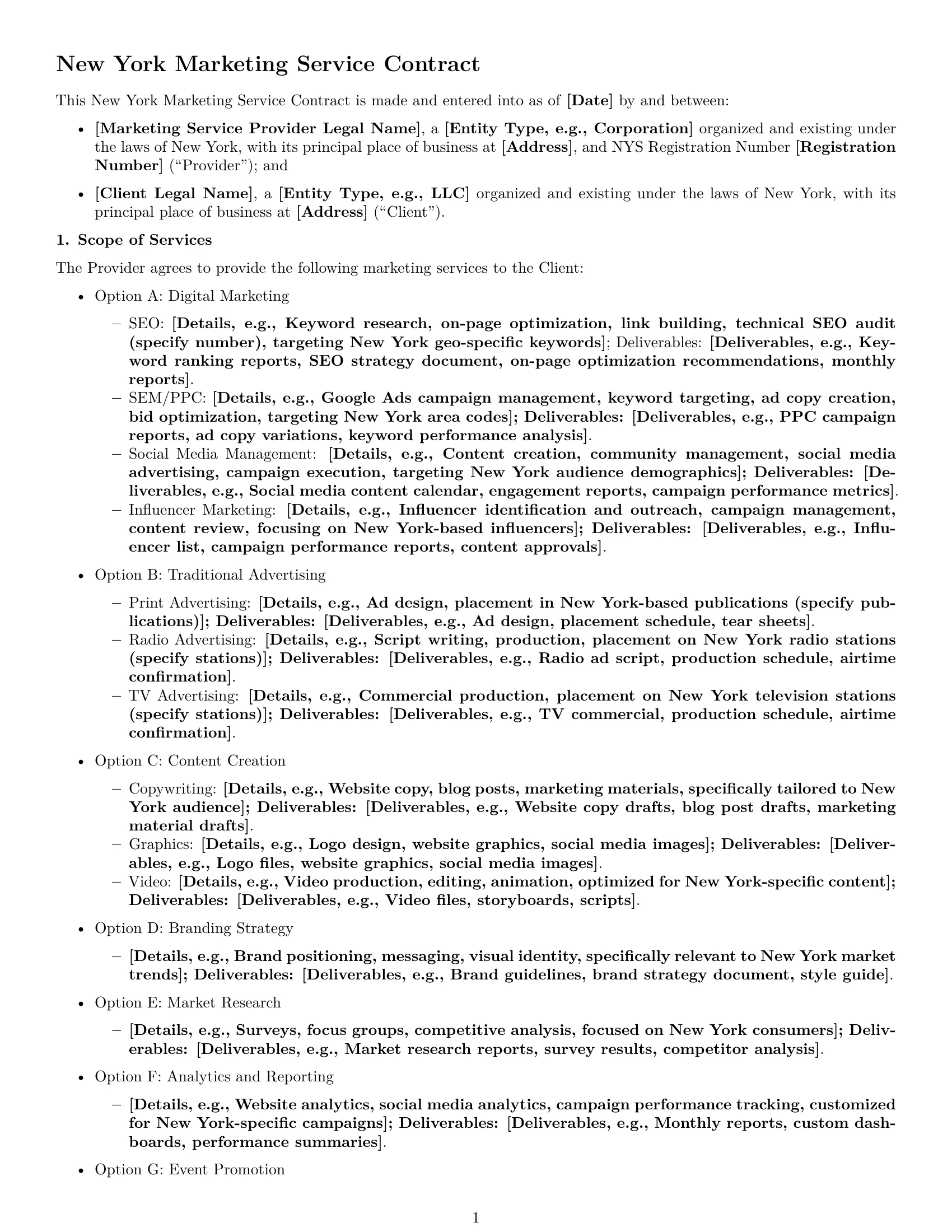 Preview page 1 of Free New York marketing service contract template