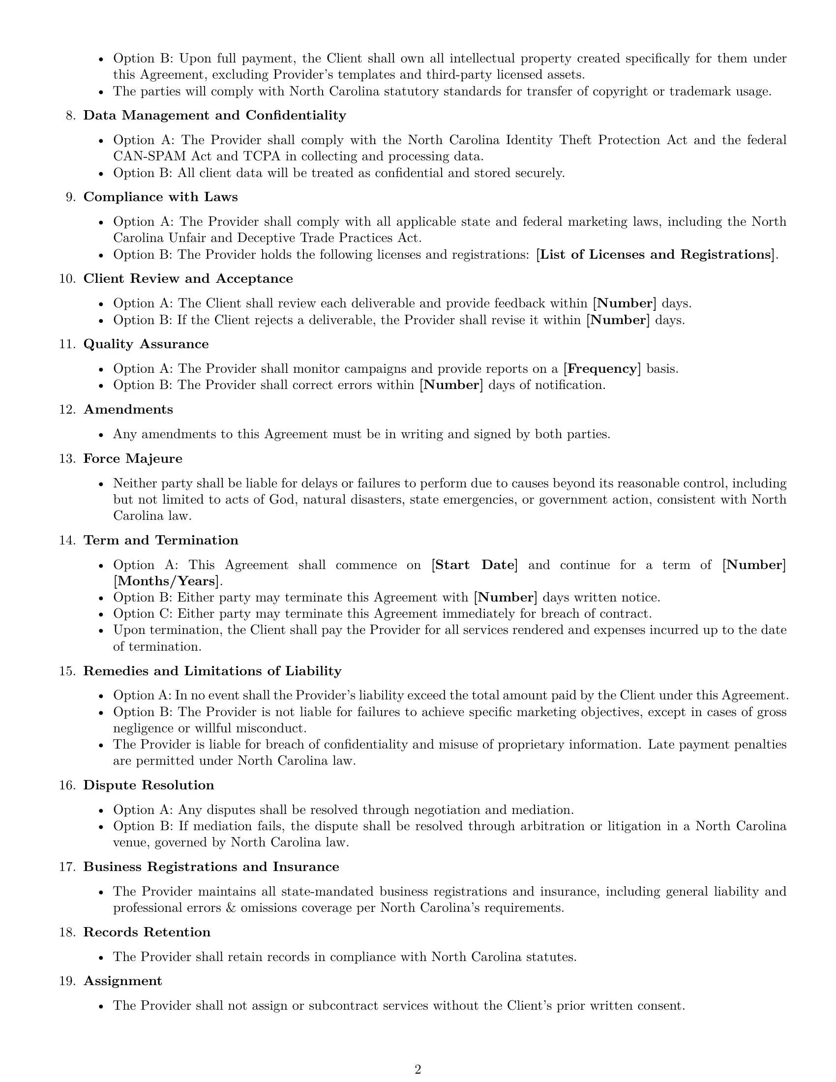 Preview page 2 of Free North Carolina marketing service contract template